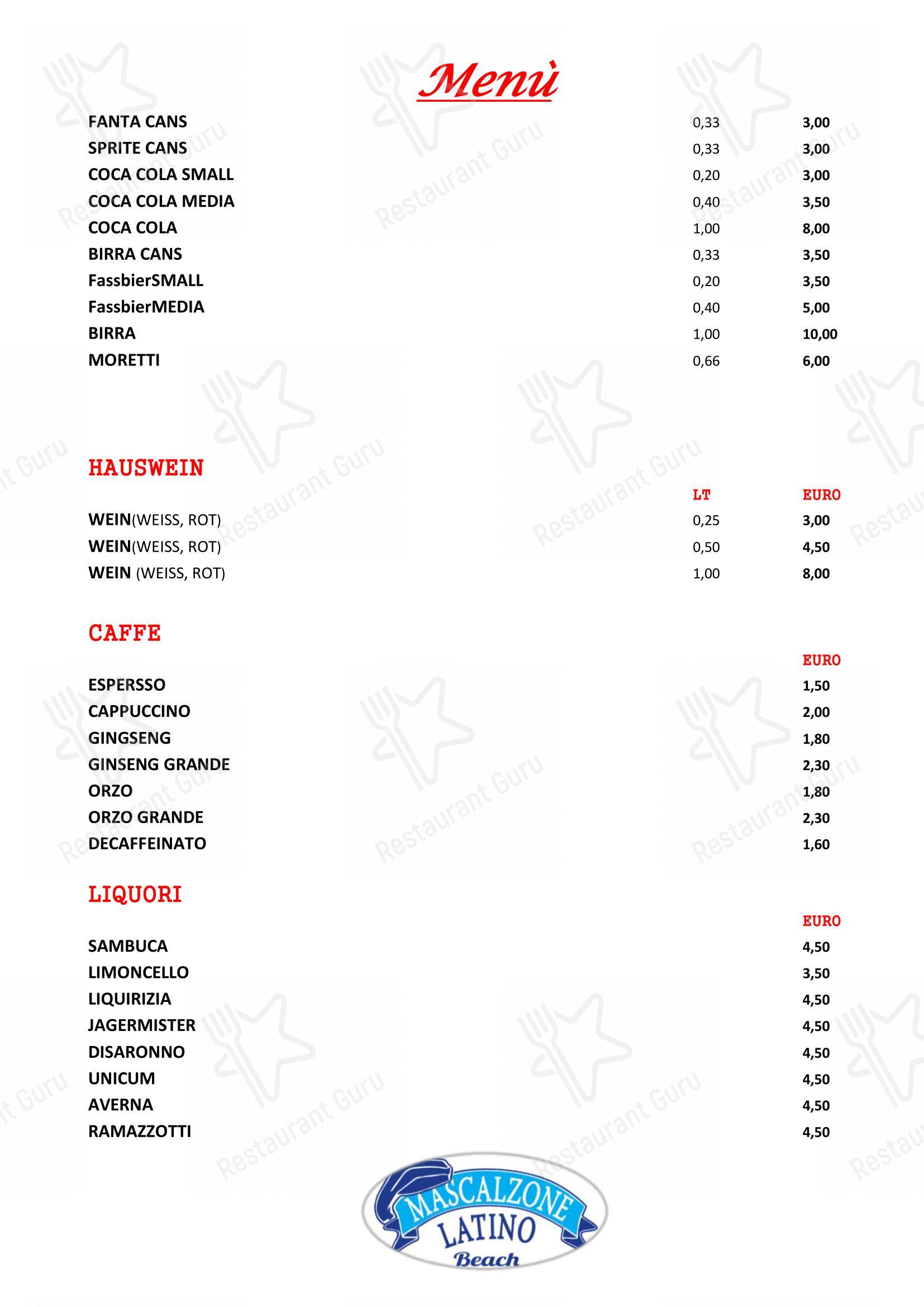Ristorante Mascalzone Latino Beach Milano Marittima in Milano Marittima - 菜单