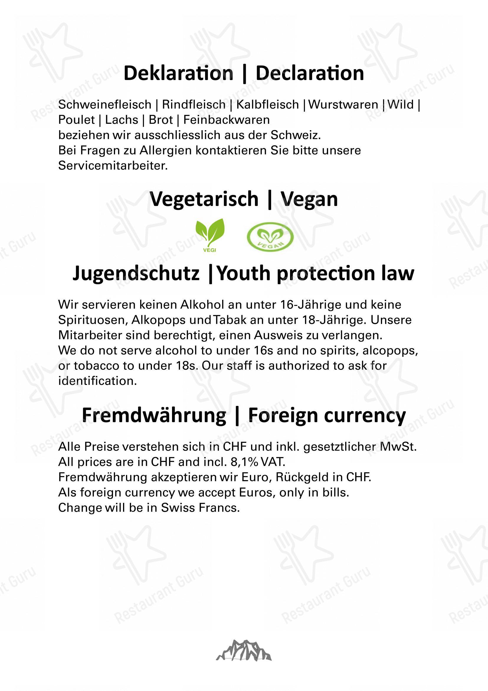 Menu per Mountain Restaurant Fürenalp in Engelberg