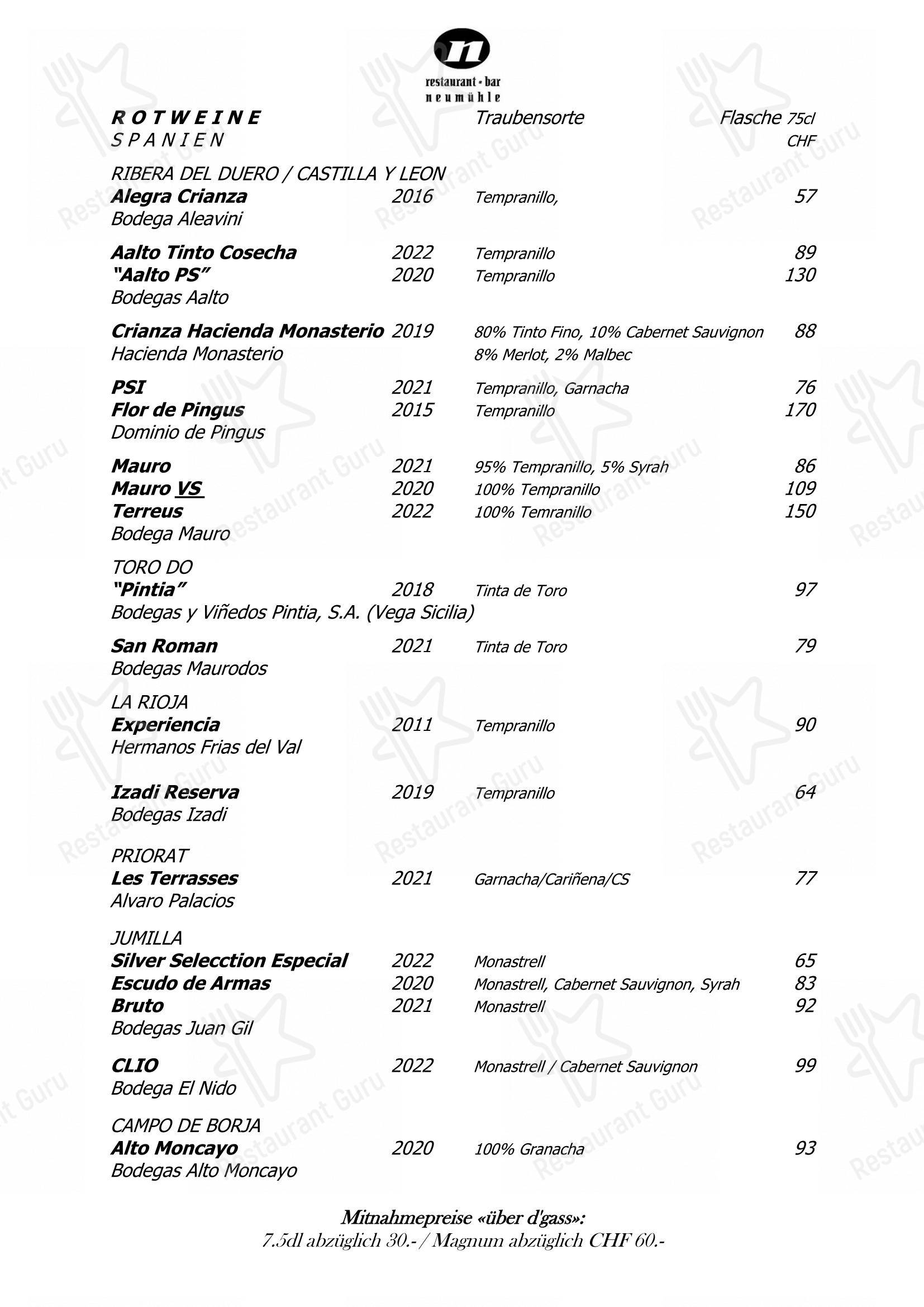 Menu di Neumühle - 菜单