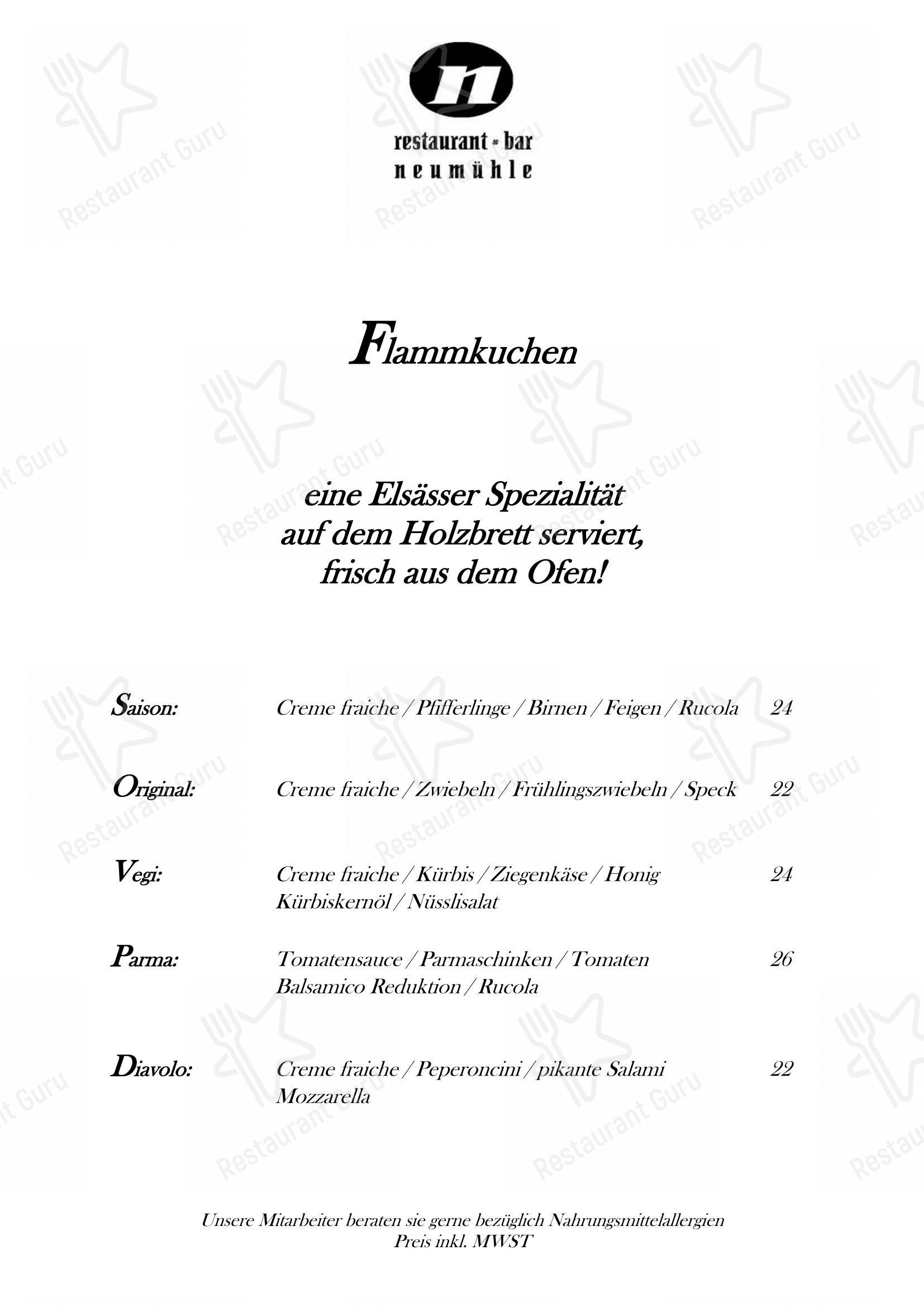 Neumühle in Baar - Menu bar
