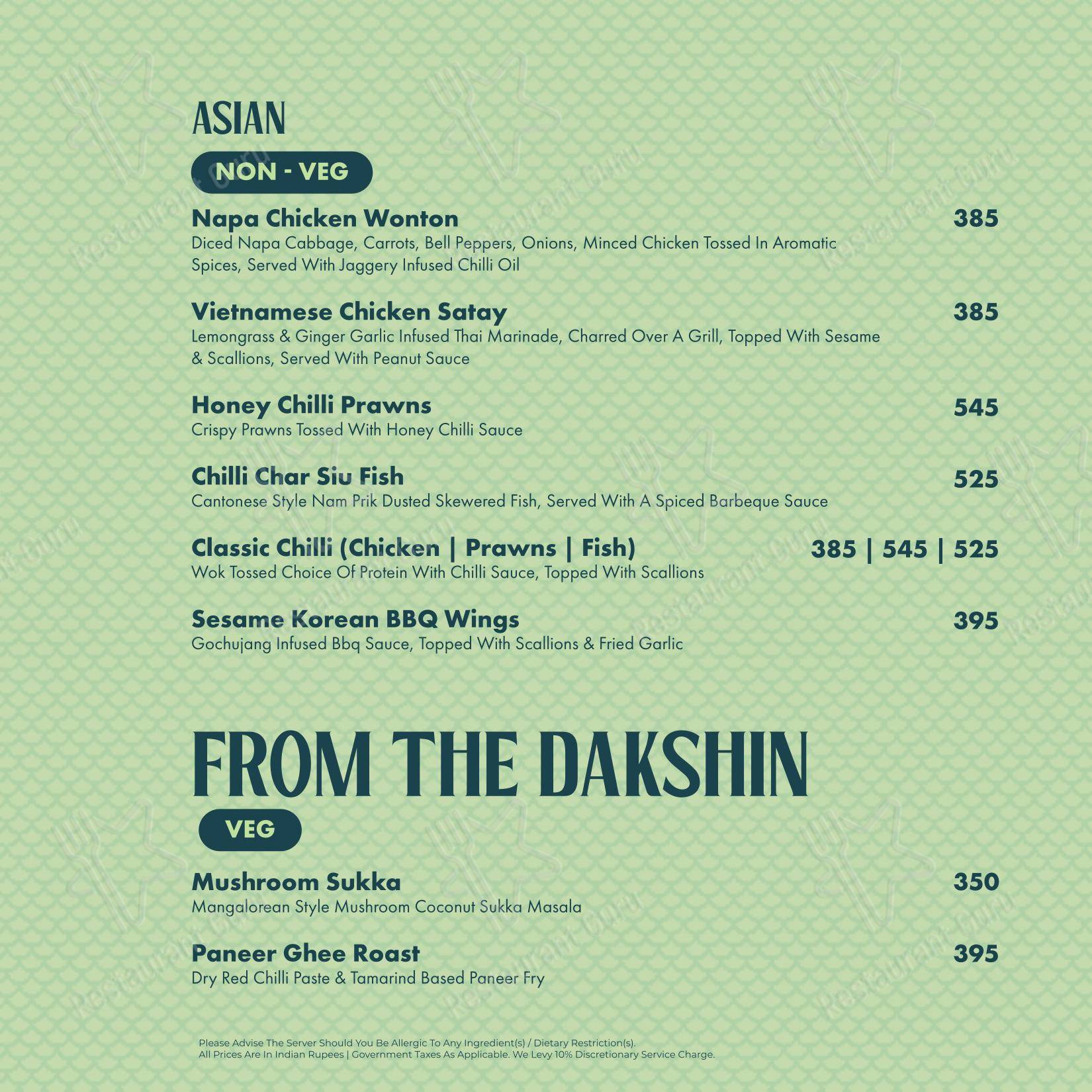 Nusa - Tropical Brewvilla in Bengaluru - Menu bar