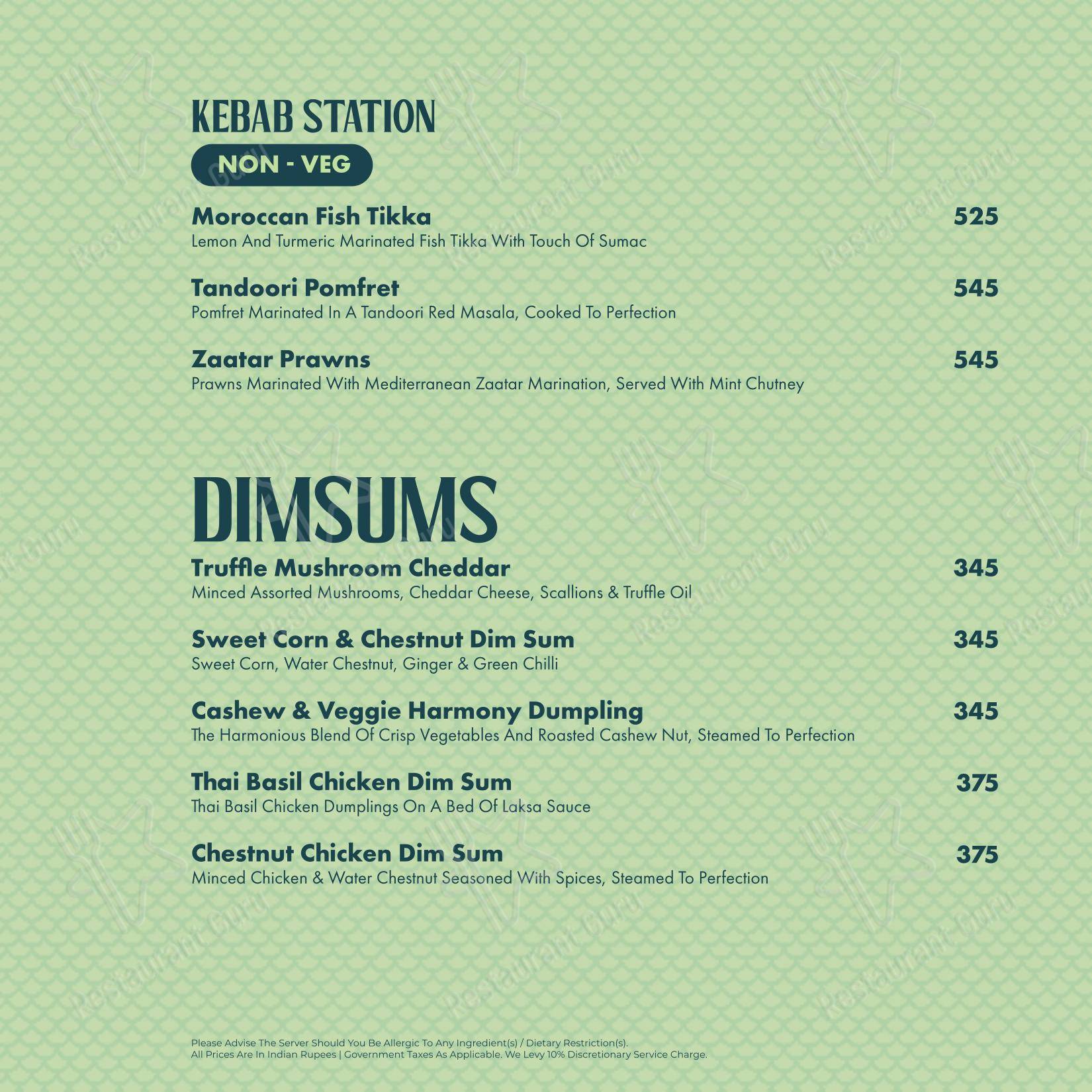 Nusa - Tropical Brewvilla in Bengaluru - Menu bar