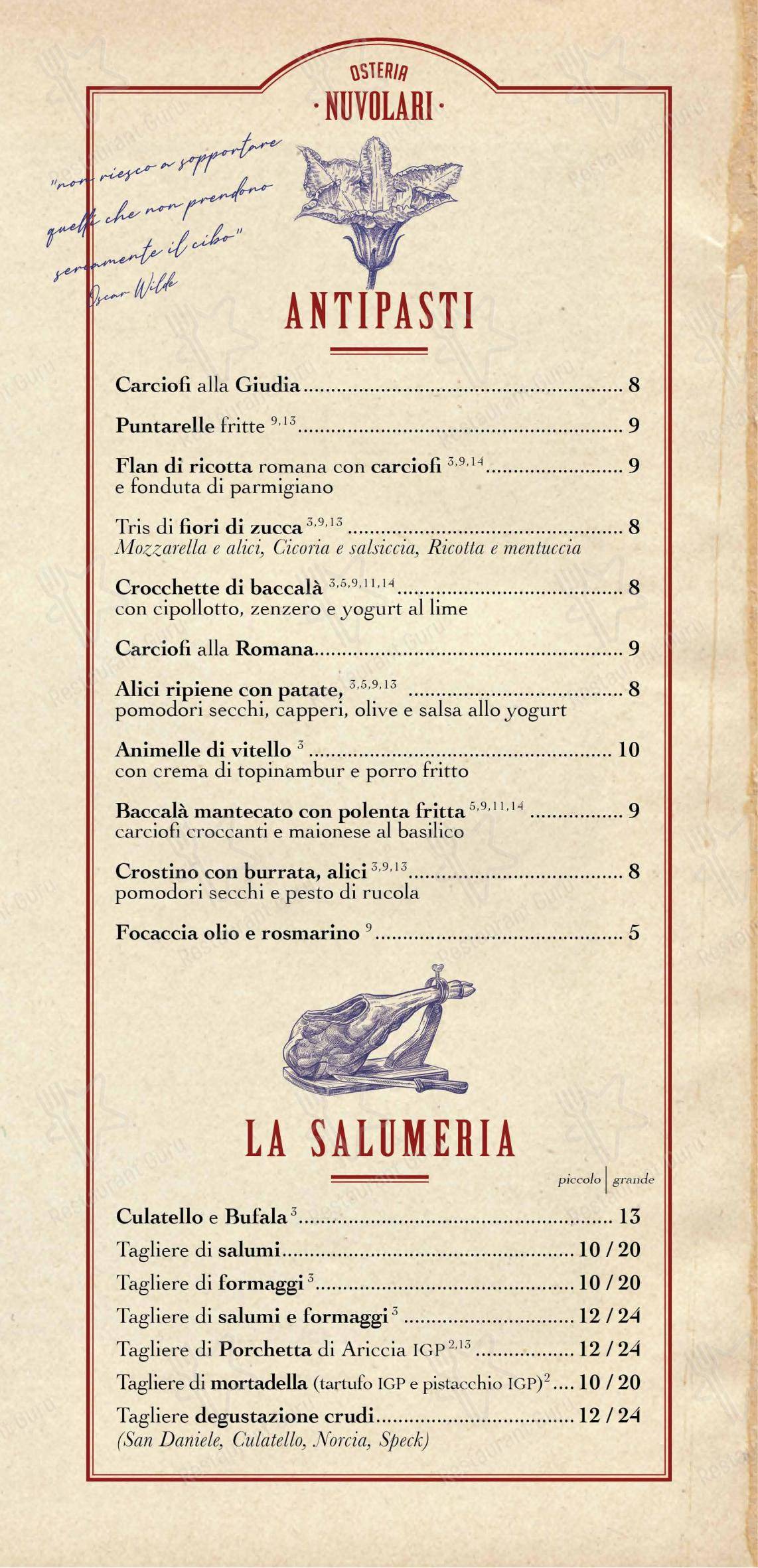 Основное меню per Osteria Nuvolari in Roma