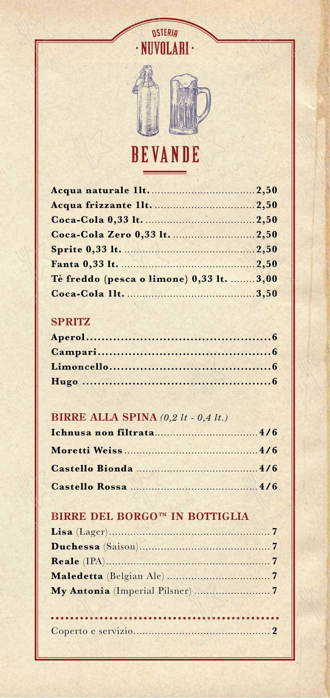 菜单 per Osteria Nuvolari in Roma