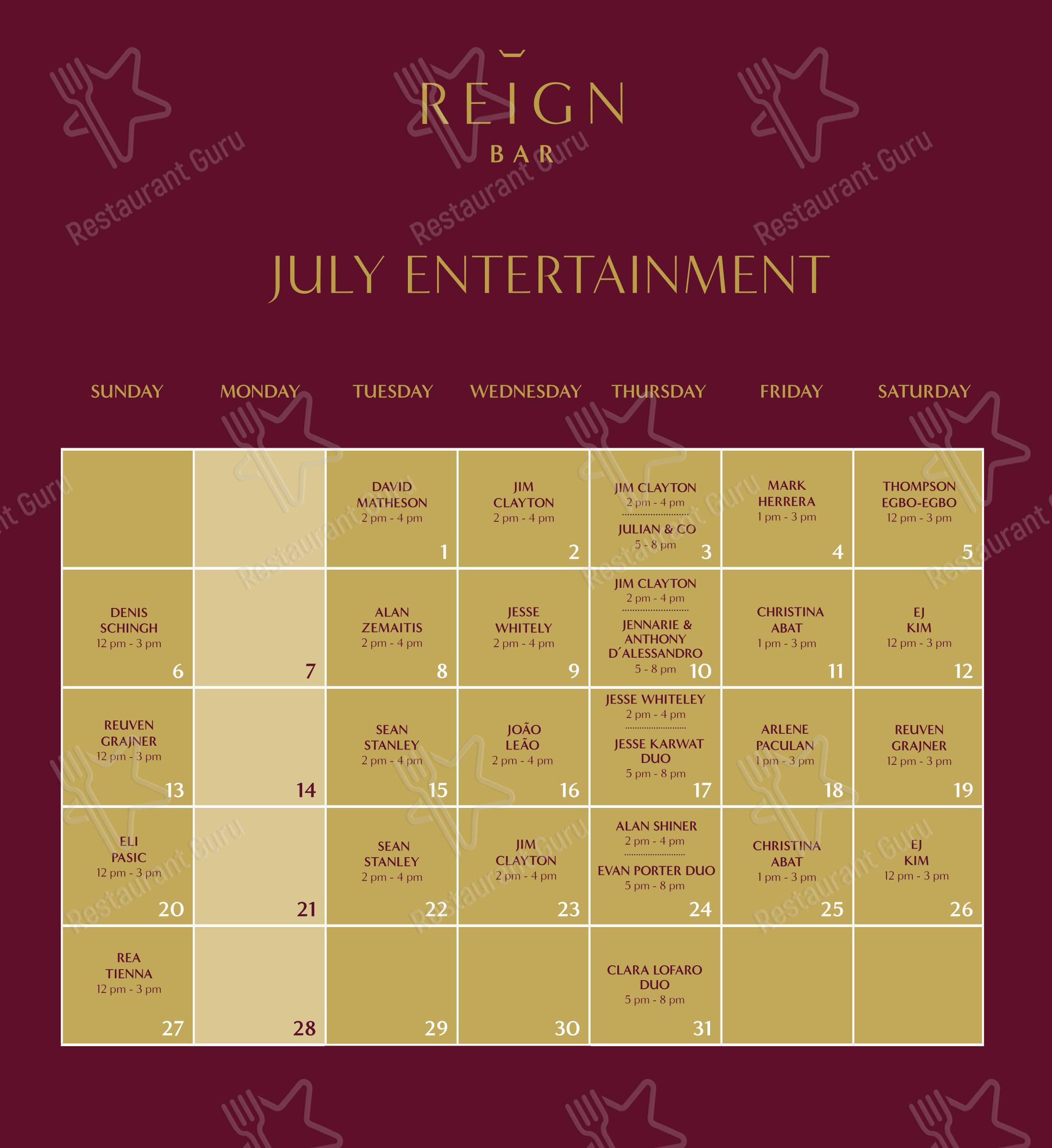 Menu bar pour REIGN Restaurant & Bar dans Toronto