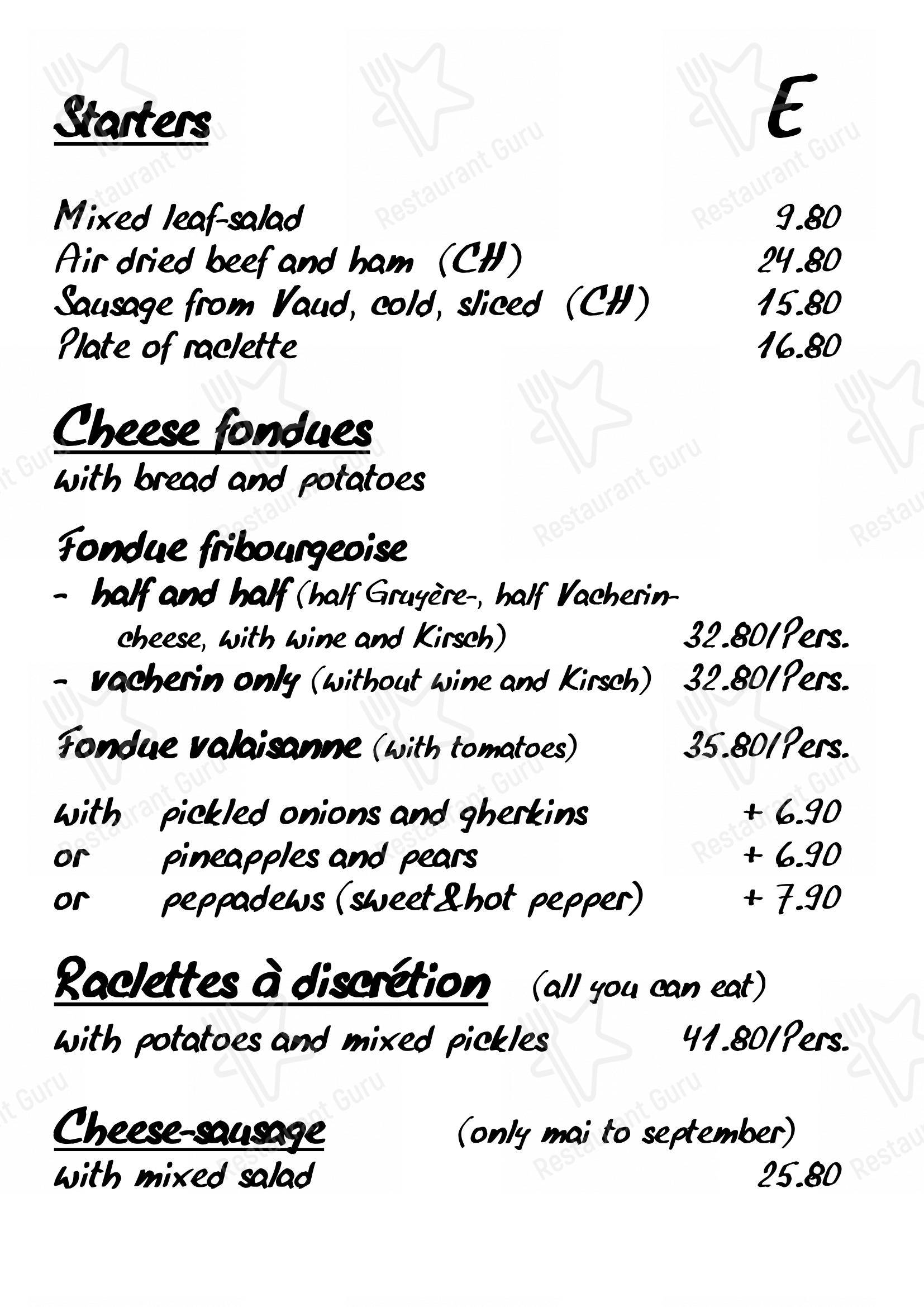 Raclette Stube in Zurigo - Основное меню