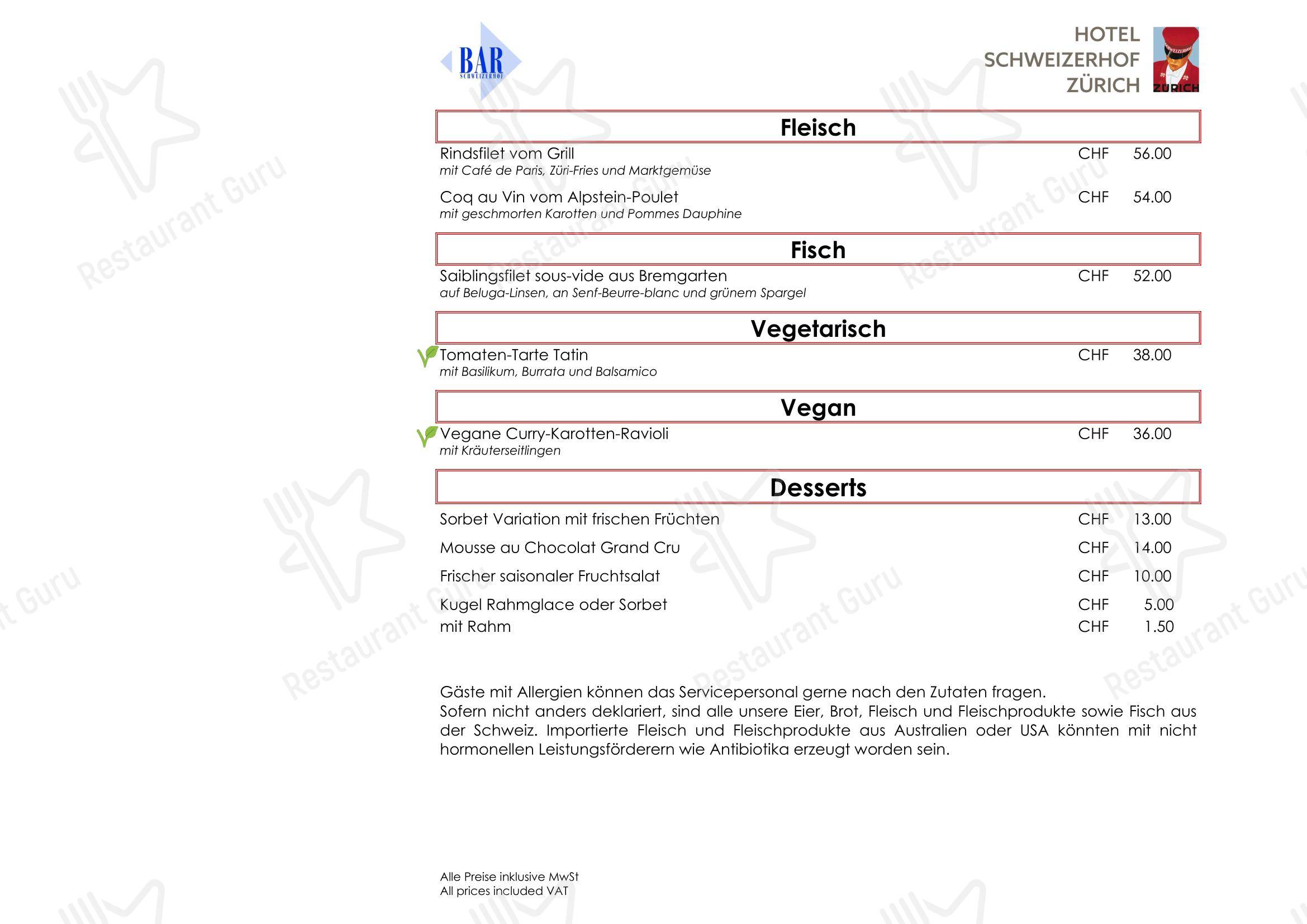 Restaurant La Soupière in Zurigo - Основное меню