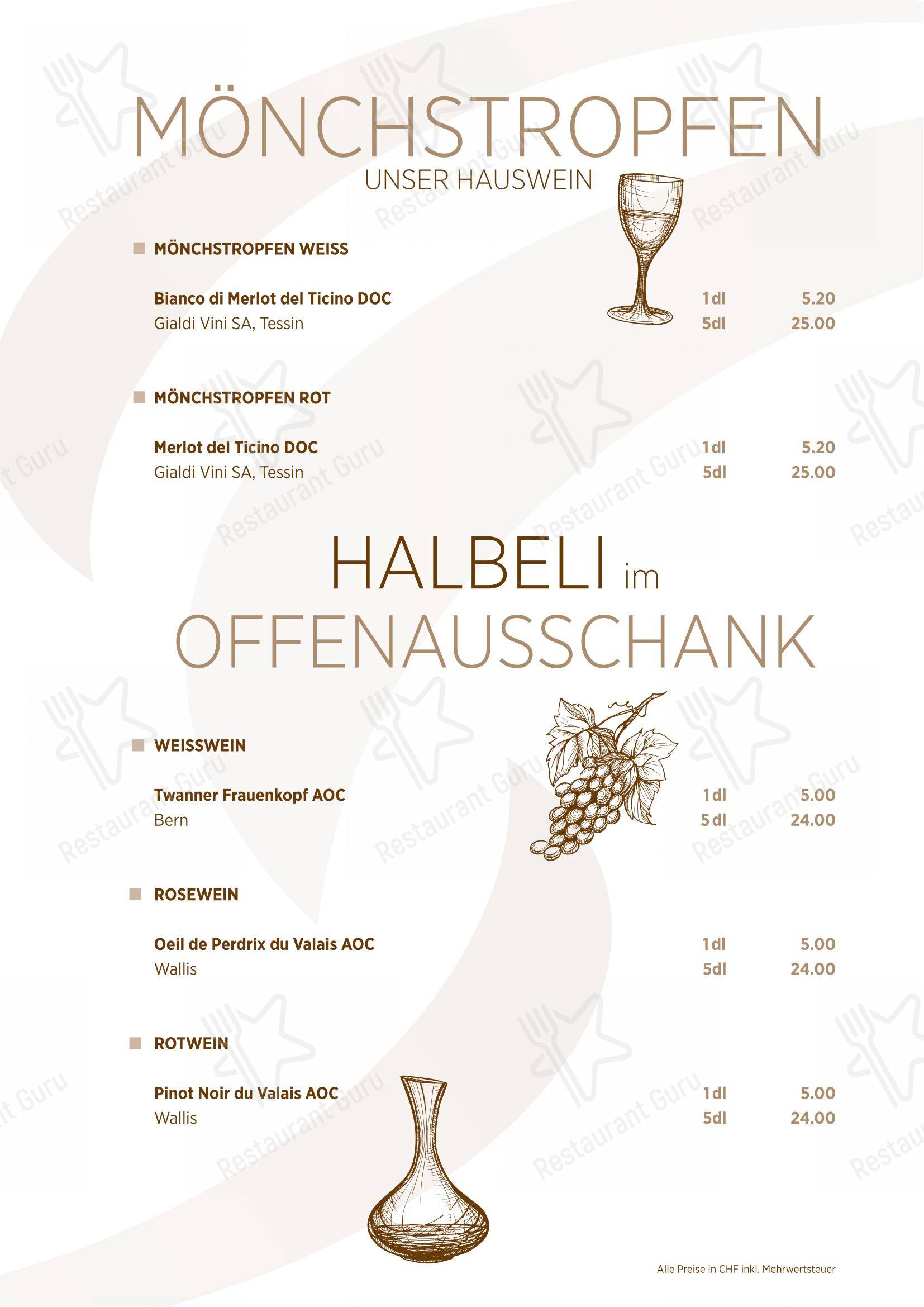 Restaurant zum CHOCHTOPF in Wilderswil - 菜单