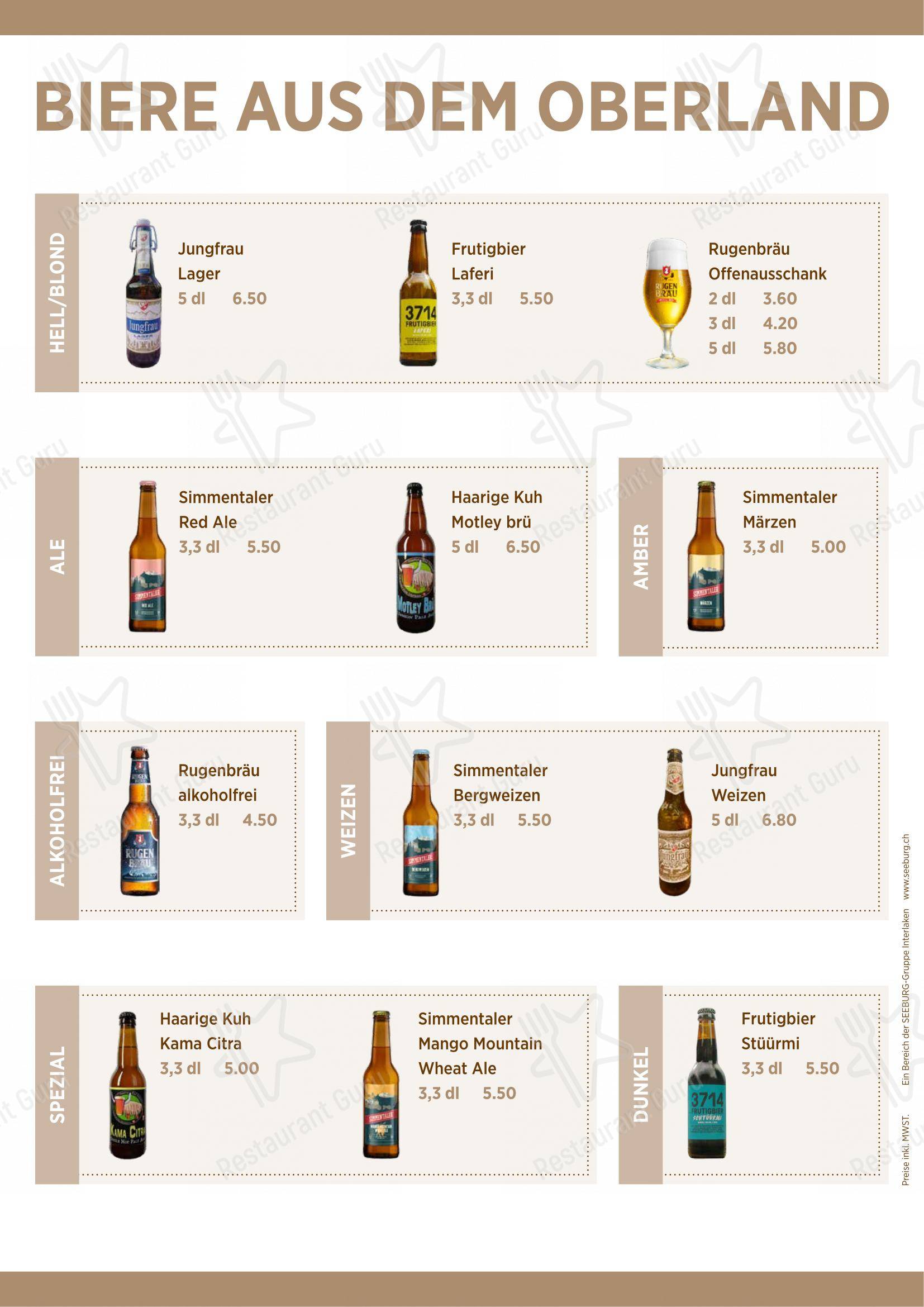 Restaurant zum CHOCHTOPF in Wilderswil - Основное меню