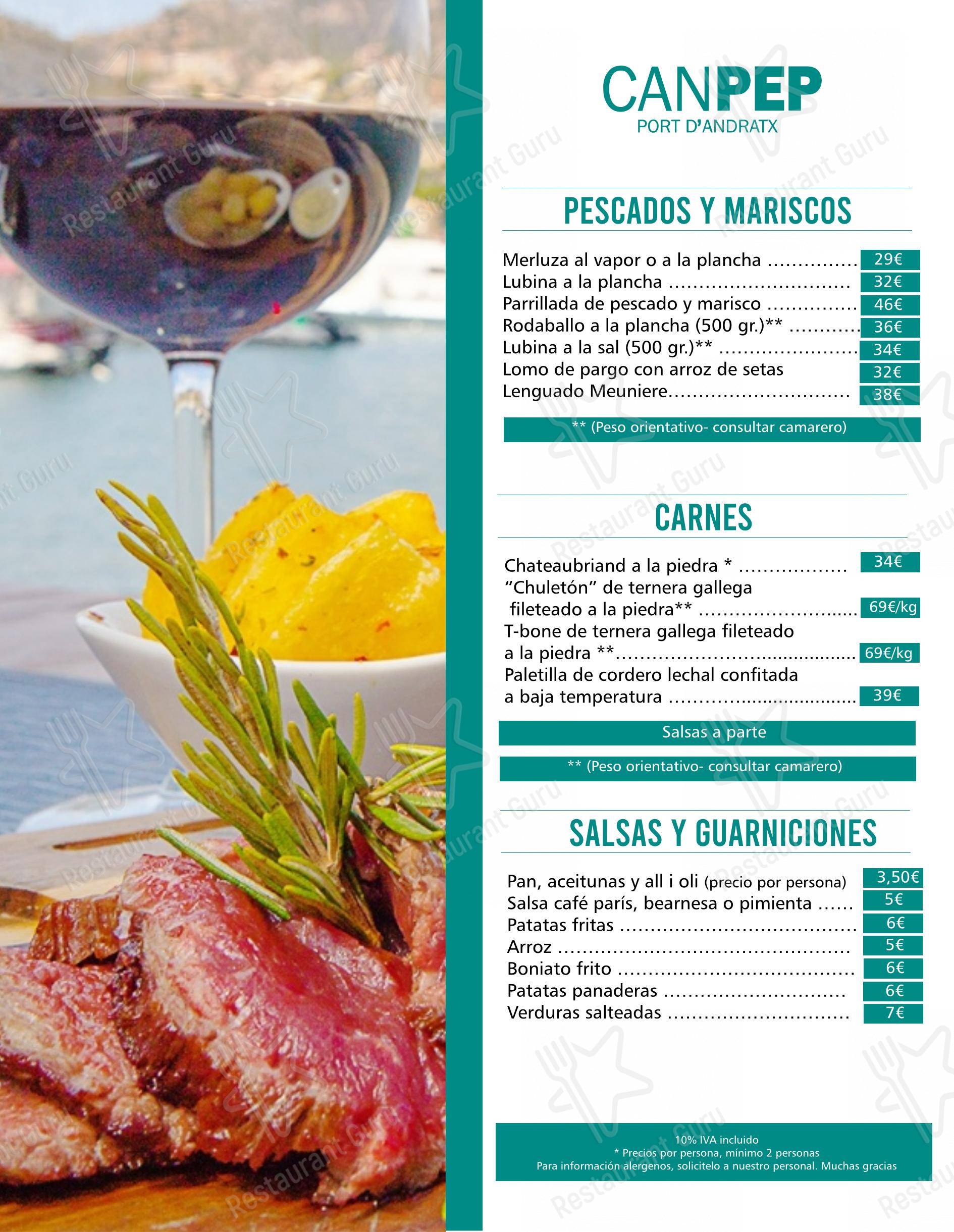 Restaurante Can Pep Puerto Andratx en Puerto de Andrach - Menu