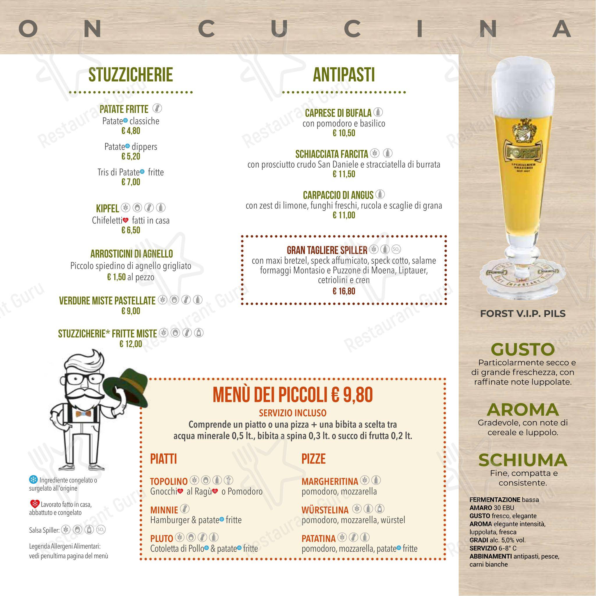 Основное меню per Spiller Verona pizzeria