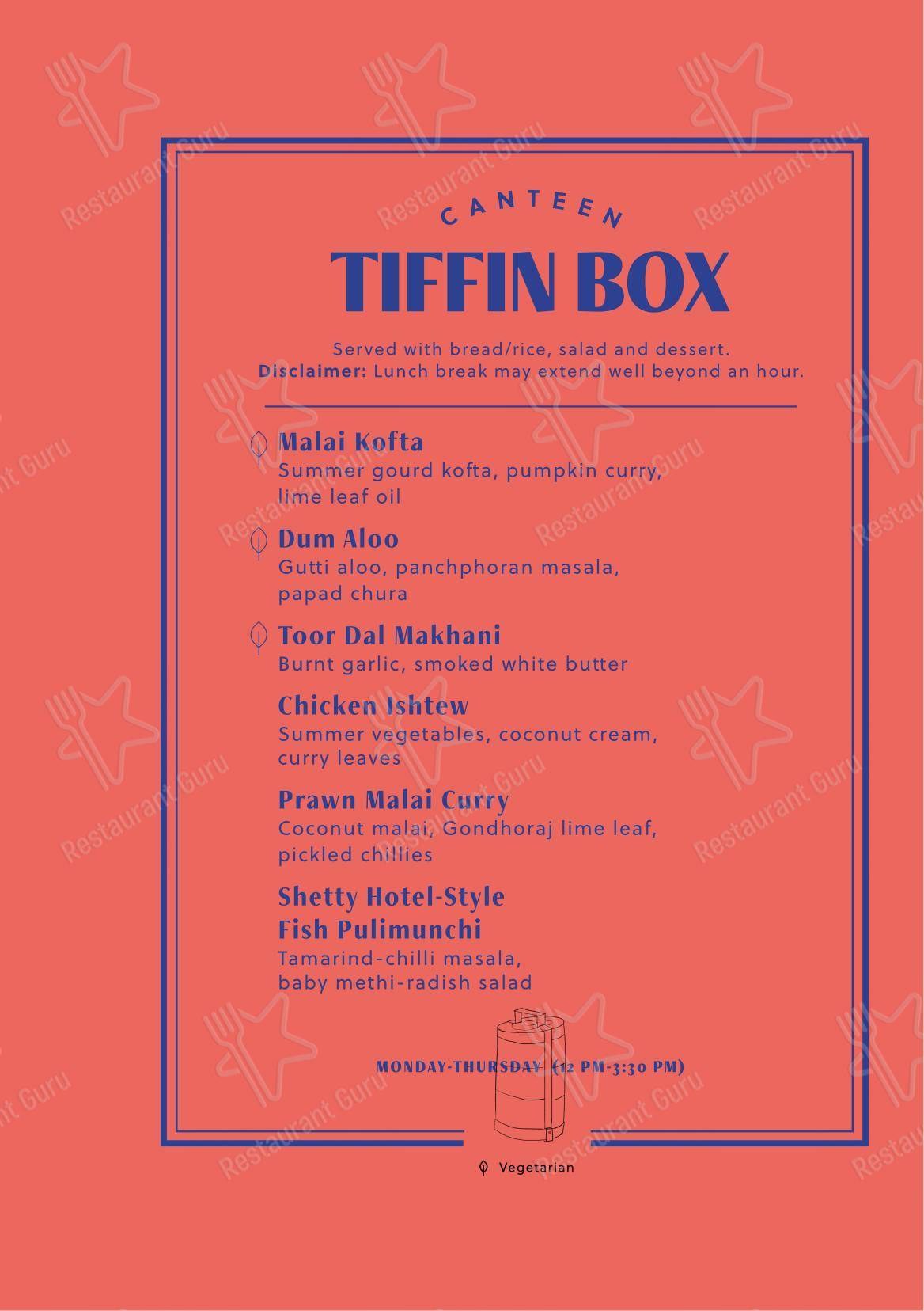 The Bombay Canteen - Menu bar