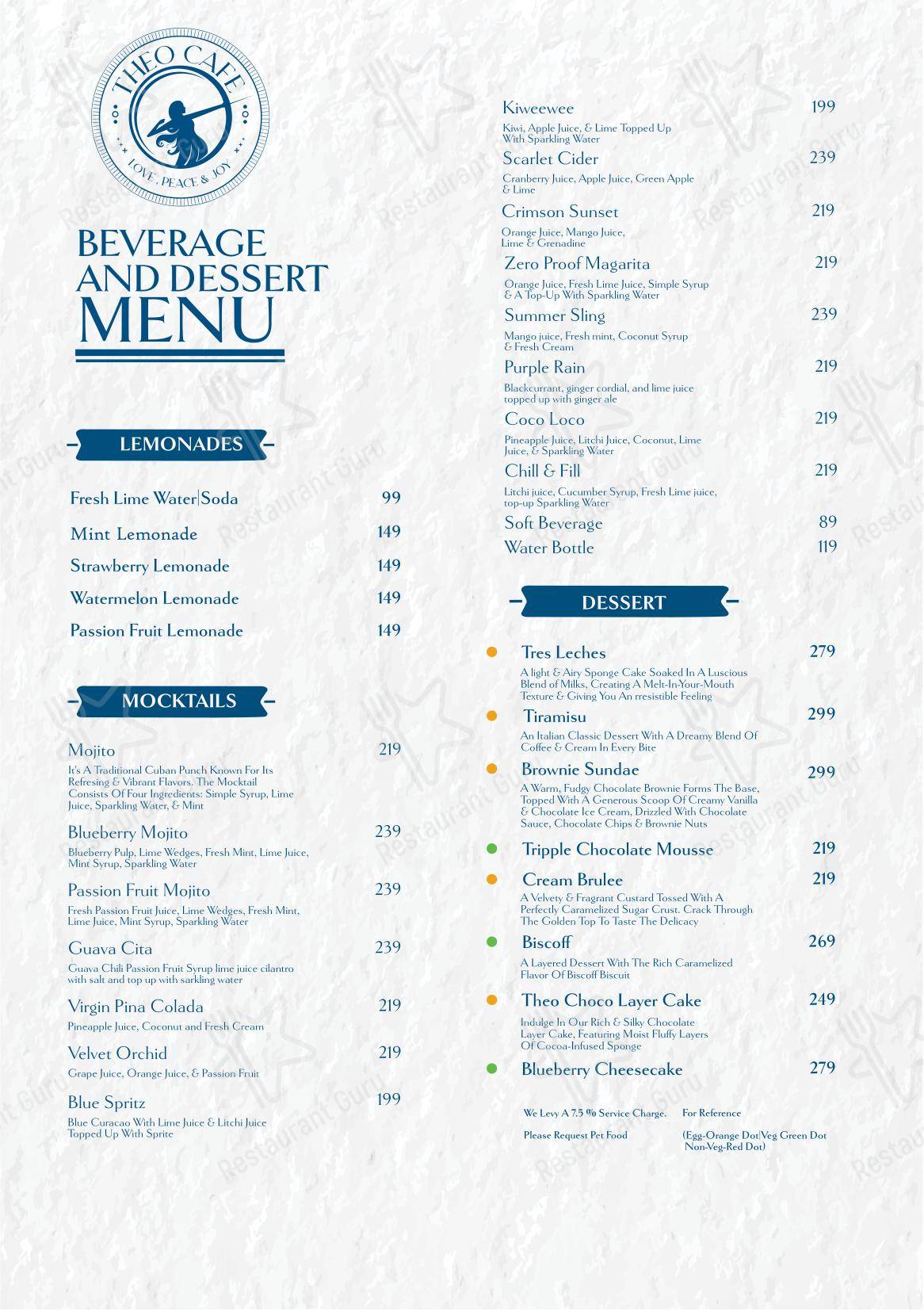 Theo Cafe menu - 菜单