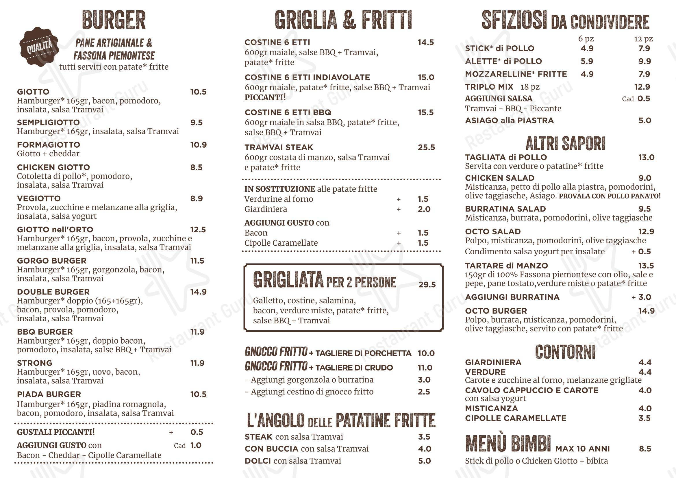 Menu bar per Tramvai ristorante