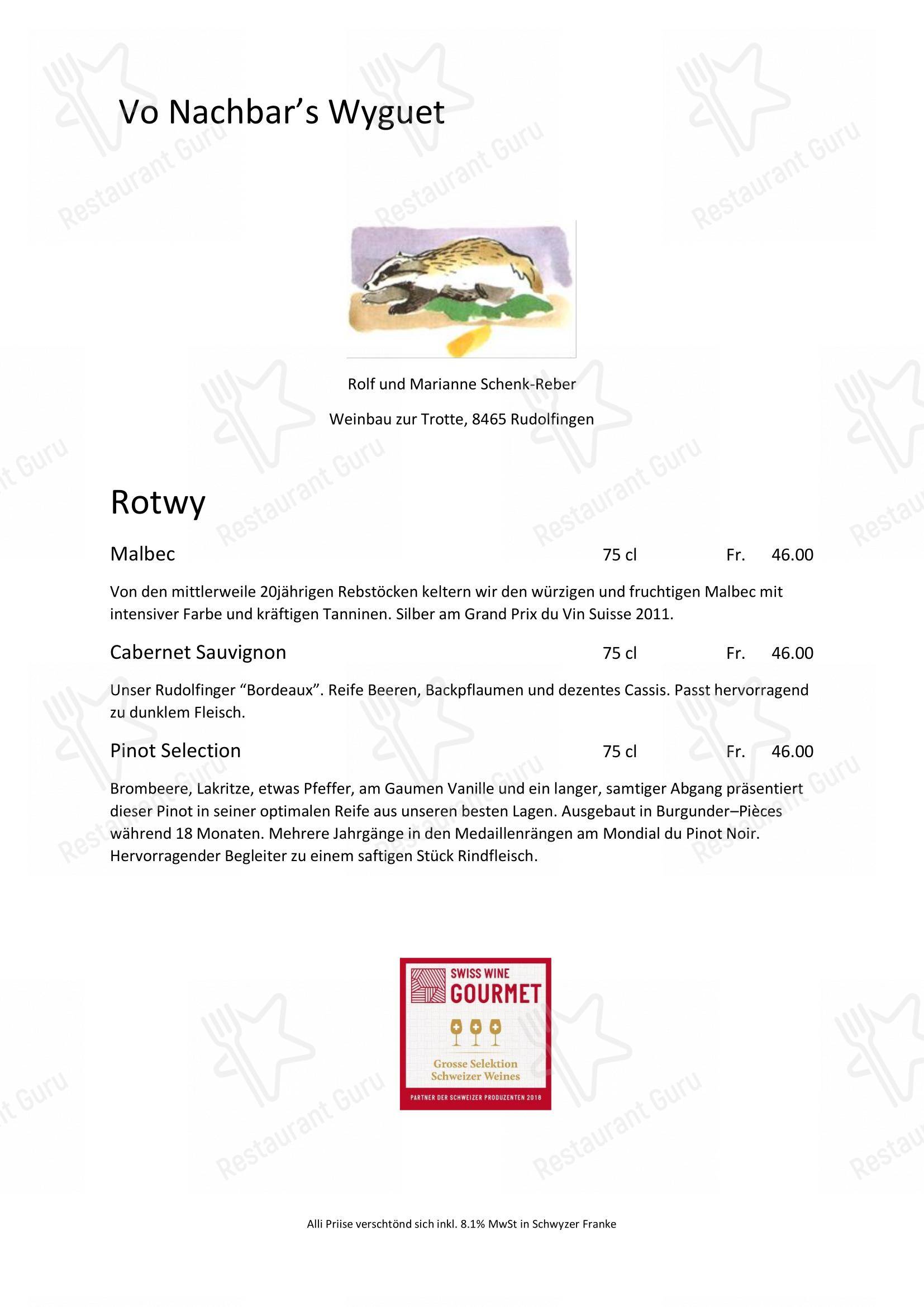 Menu di Traube - 菜单