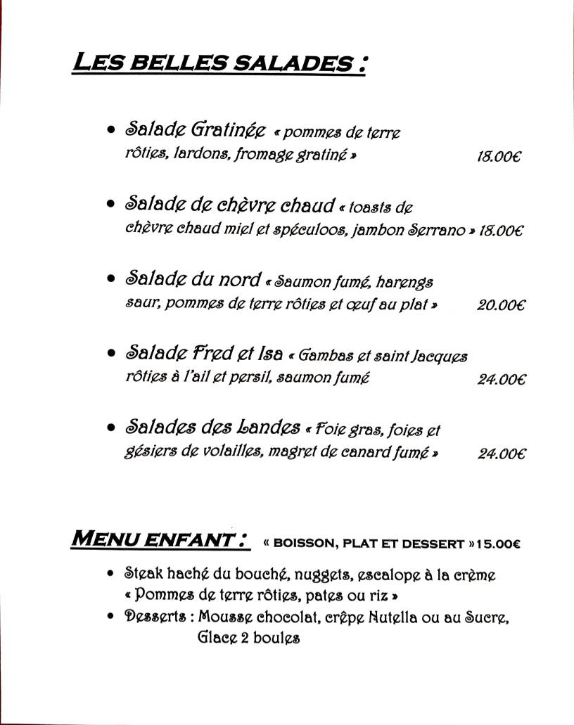 Menu de tel Père tel Fils