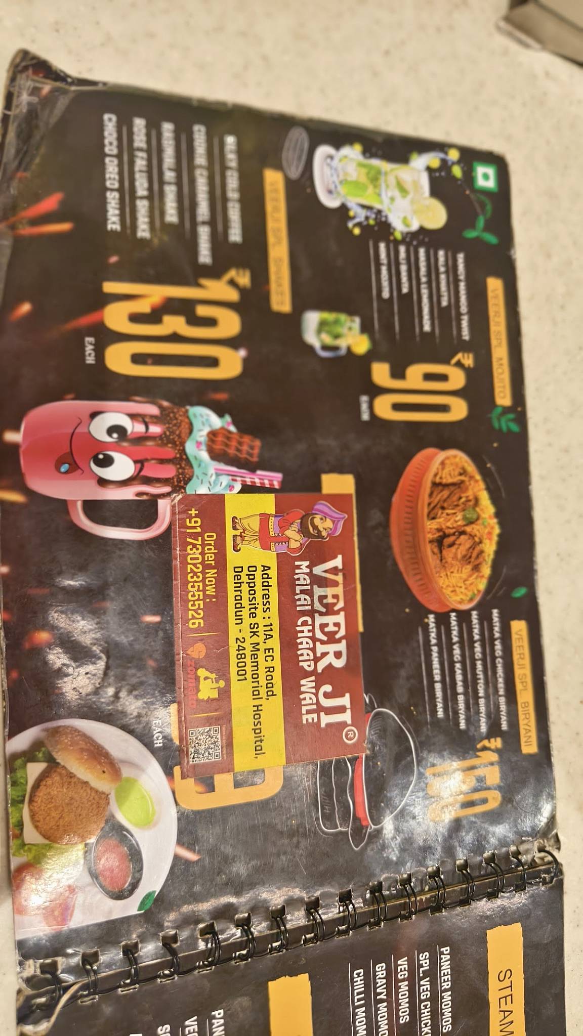 veerji malai chaap wale dehradun menu