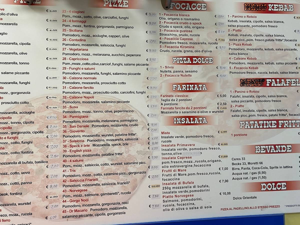 Menu di pizzeria kiromina 