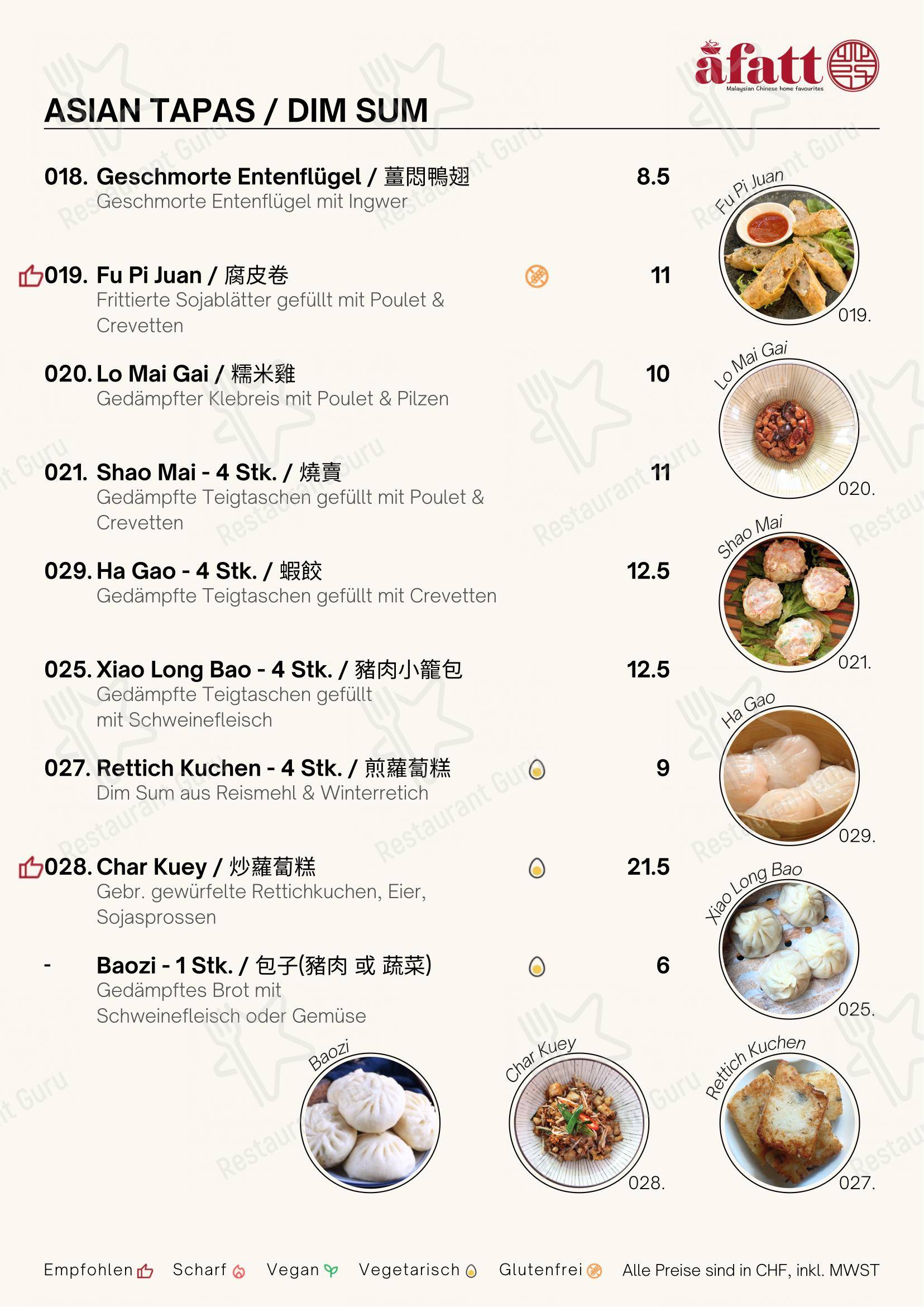 Menu per A Fatt in Zurigo