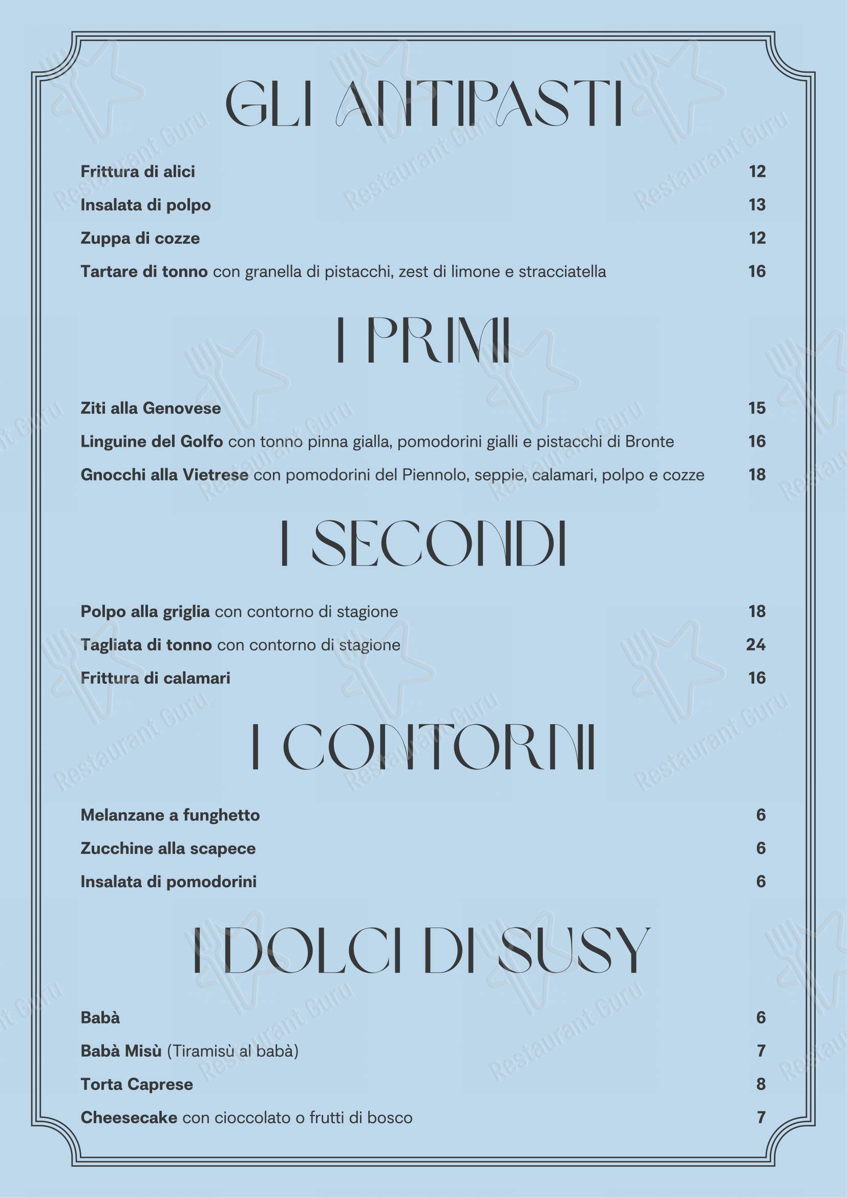 Основное меню per ’a Puteca pizzeria
