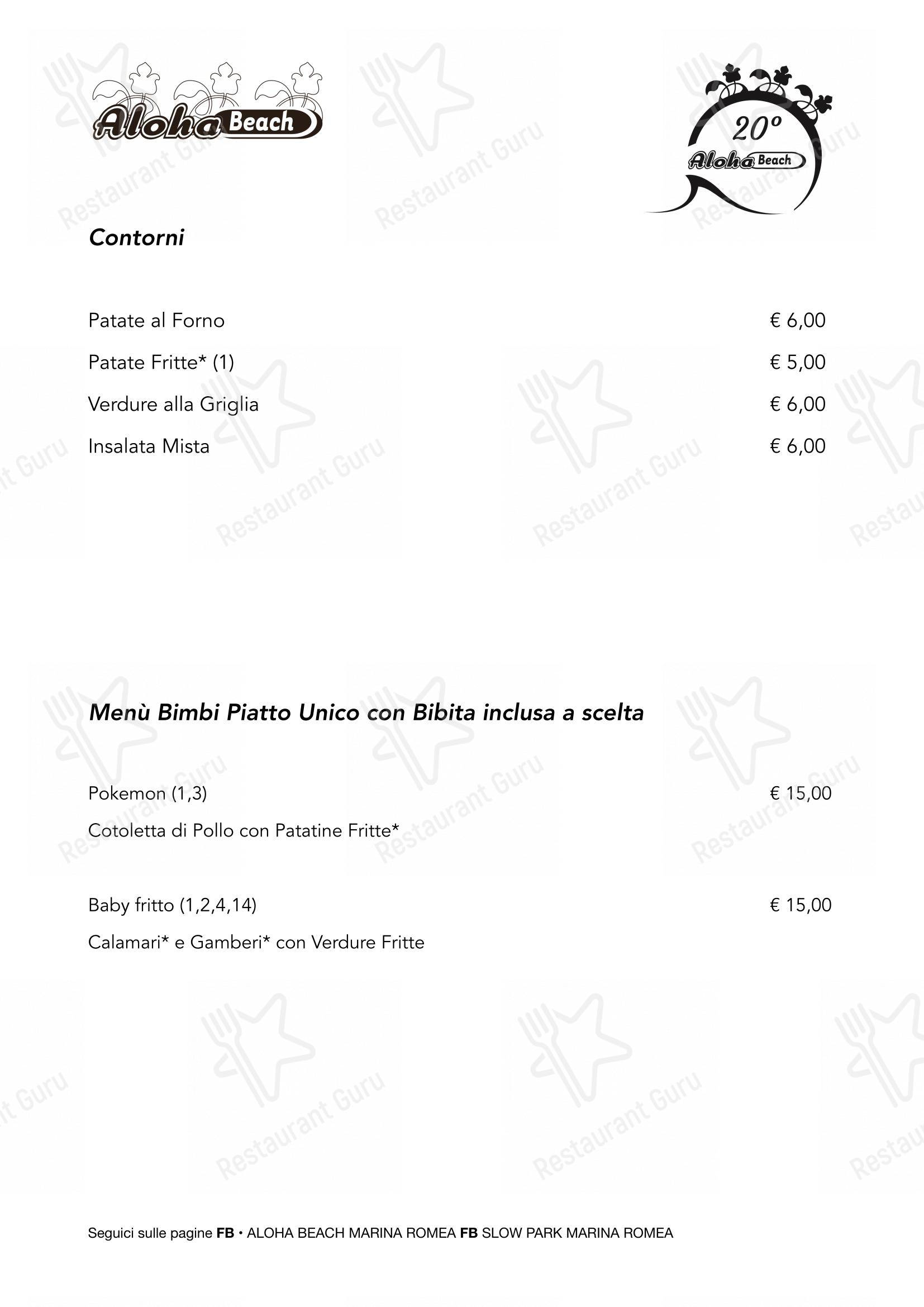 Menu per Aloha Beach ristorante
