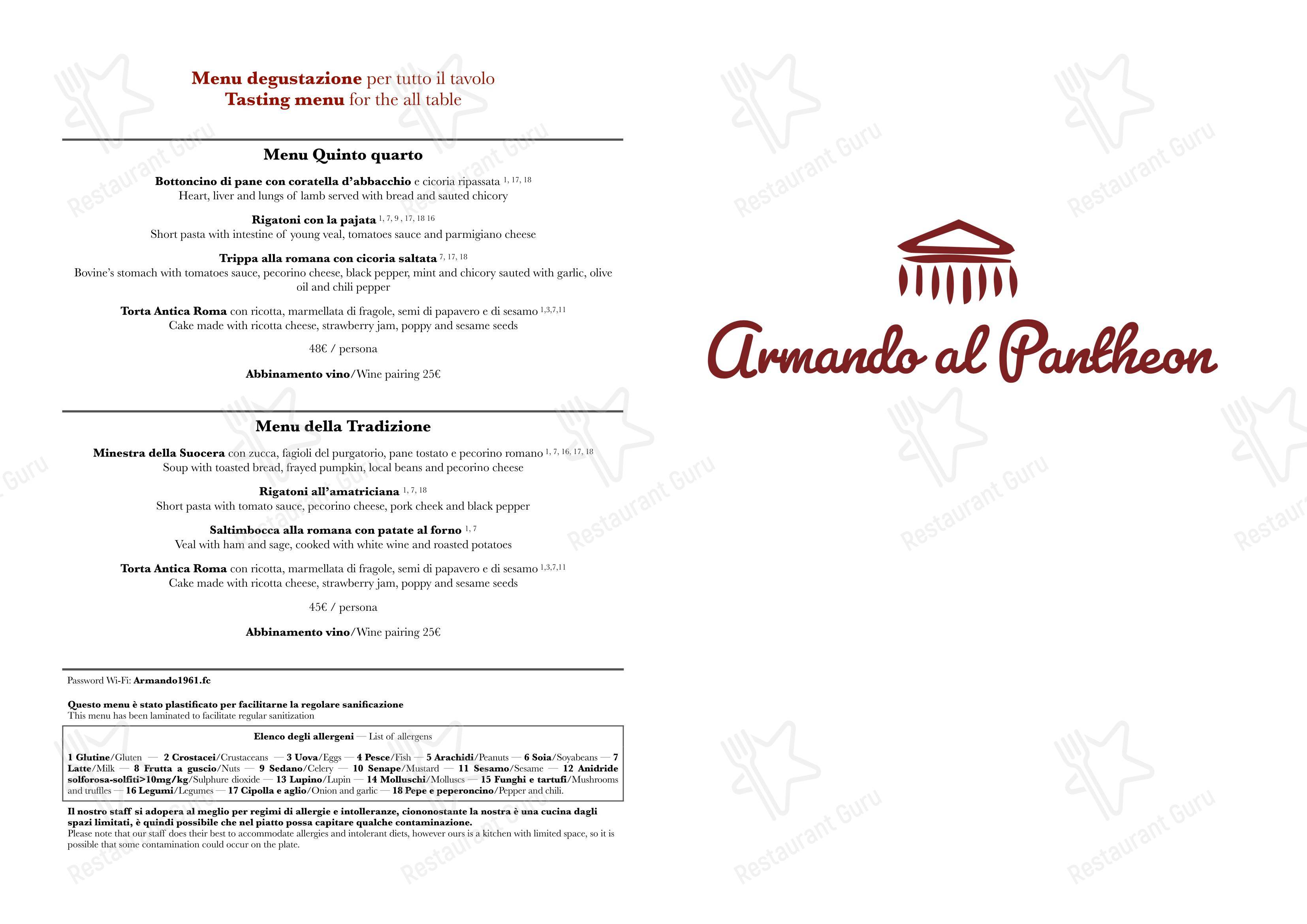 Armando al Pantheon dans Rome - Menu bar
