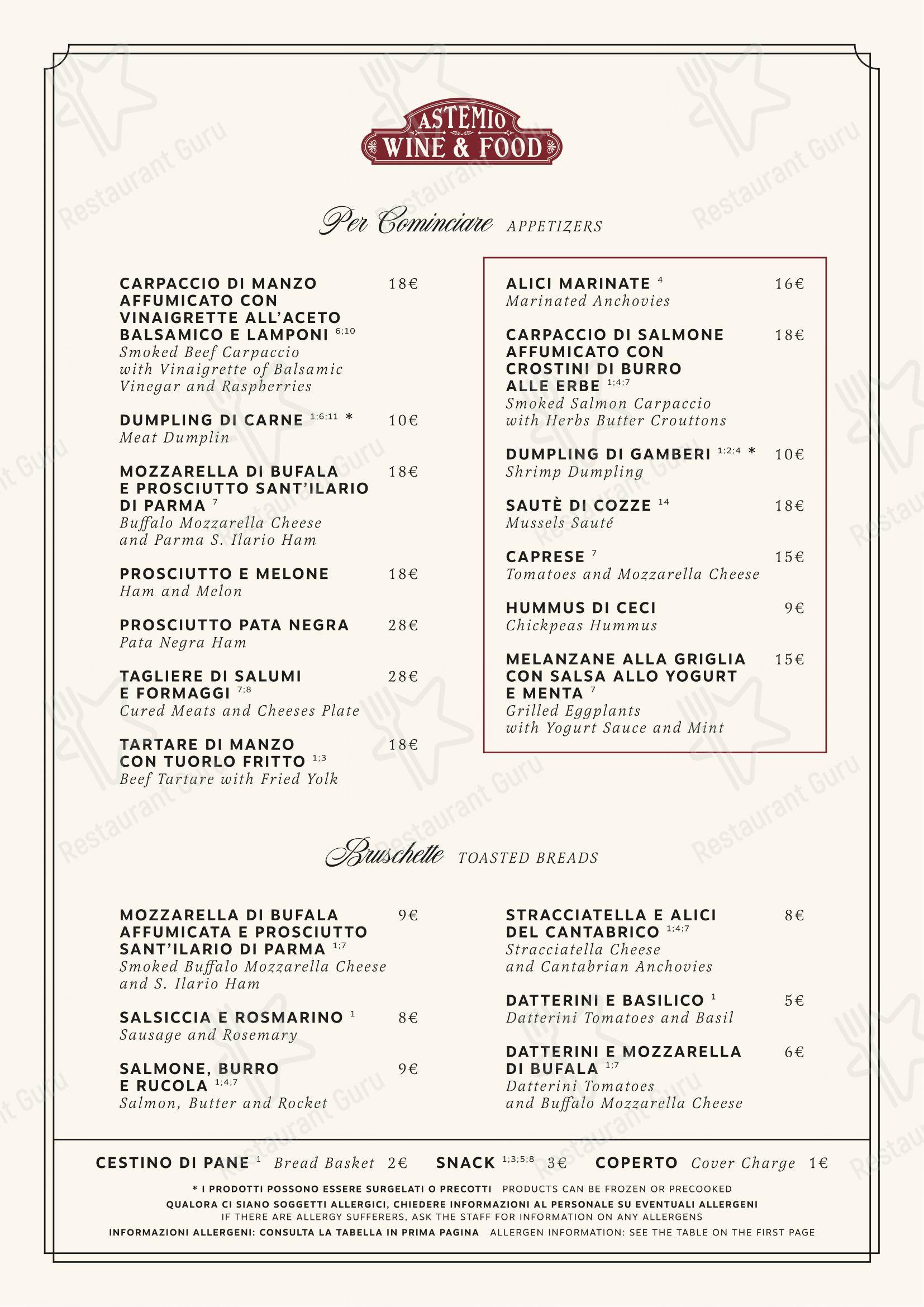 Menu per Astemio pub & bar