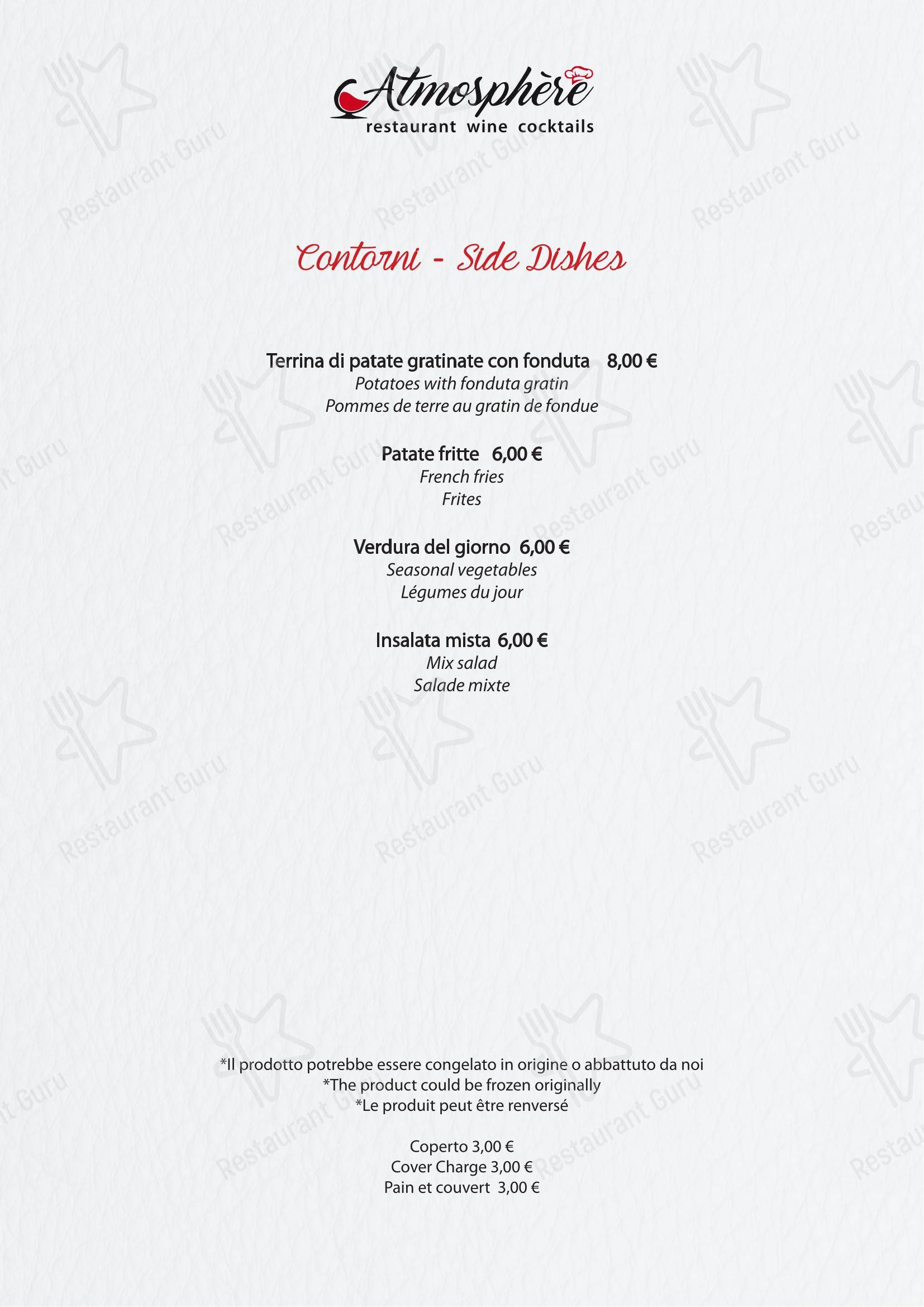 Menu per Atmosphère ristorante