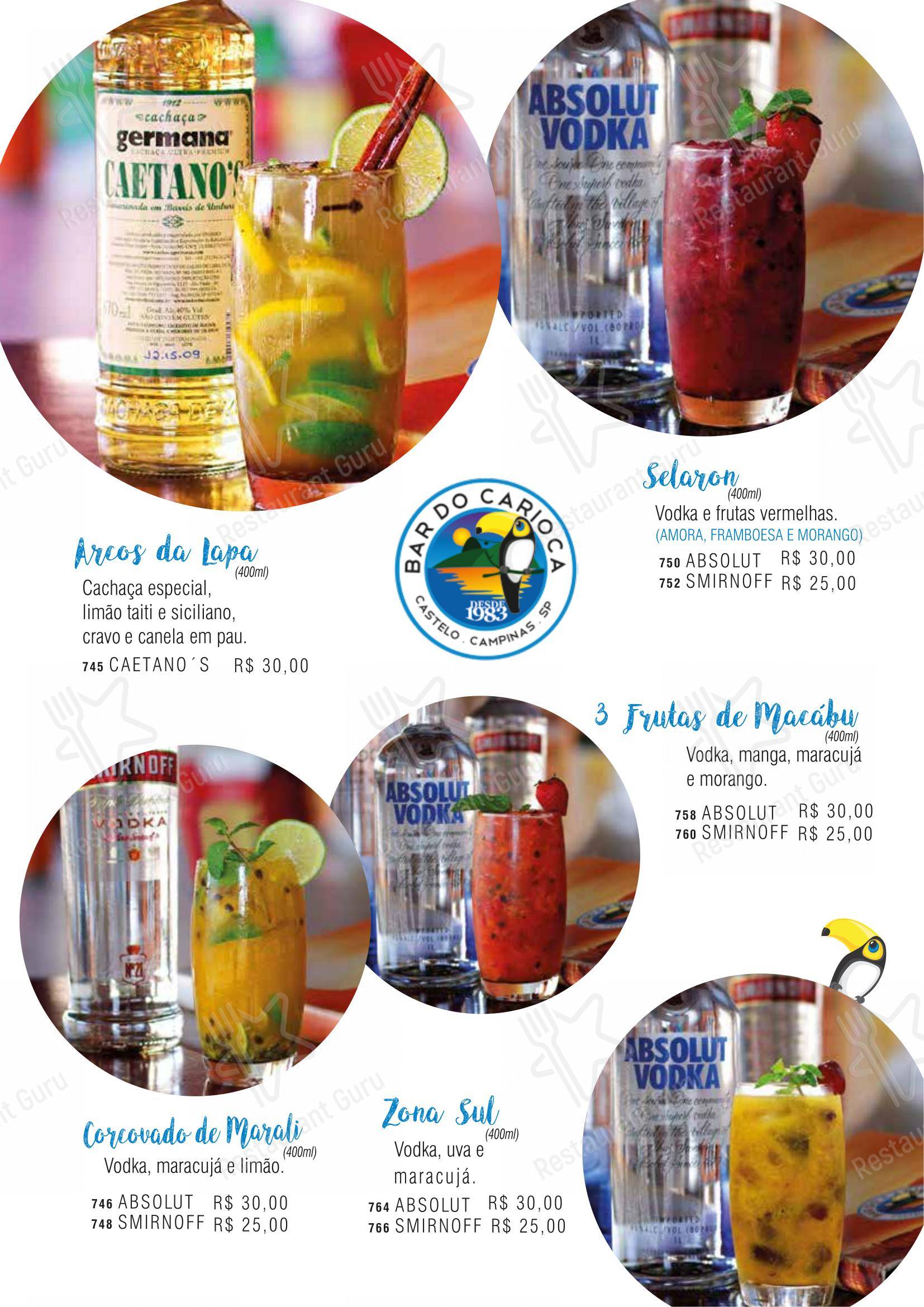 Menu bar para Bar do Carioca pub & bar
