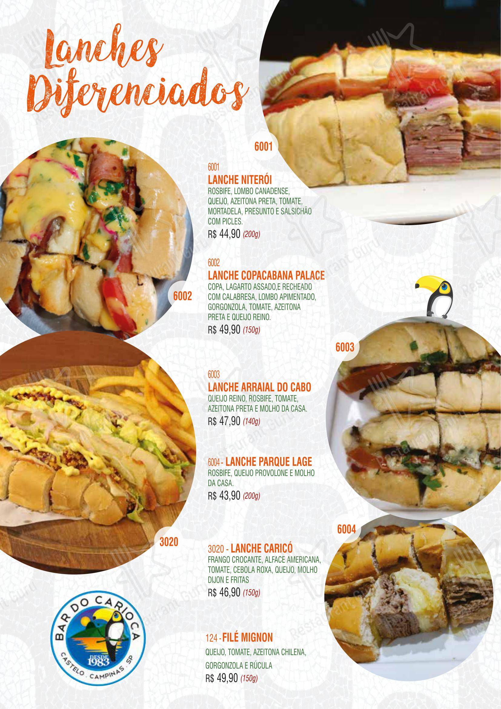 Bar do Carioca em Campinas - Menu