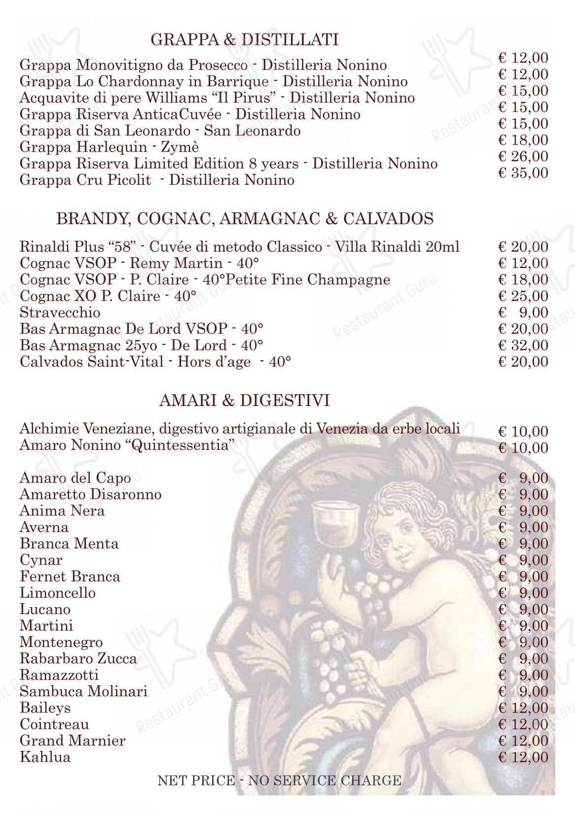 Bistrot de Venise in Venezia - Основное меню