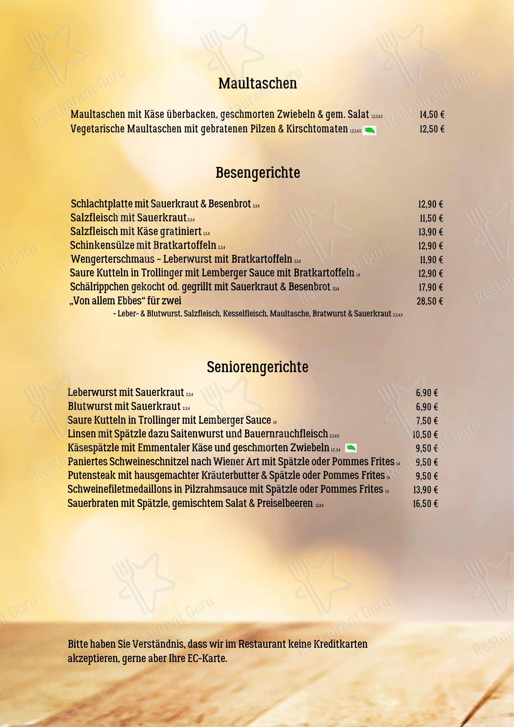 Menu pour Blockhaus Seeger dans Abstatt