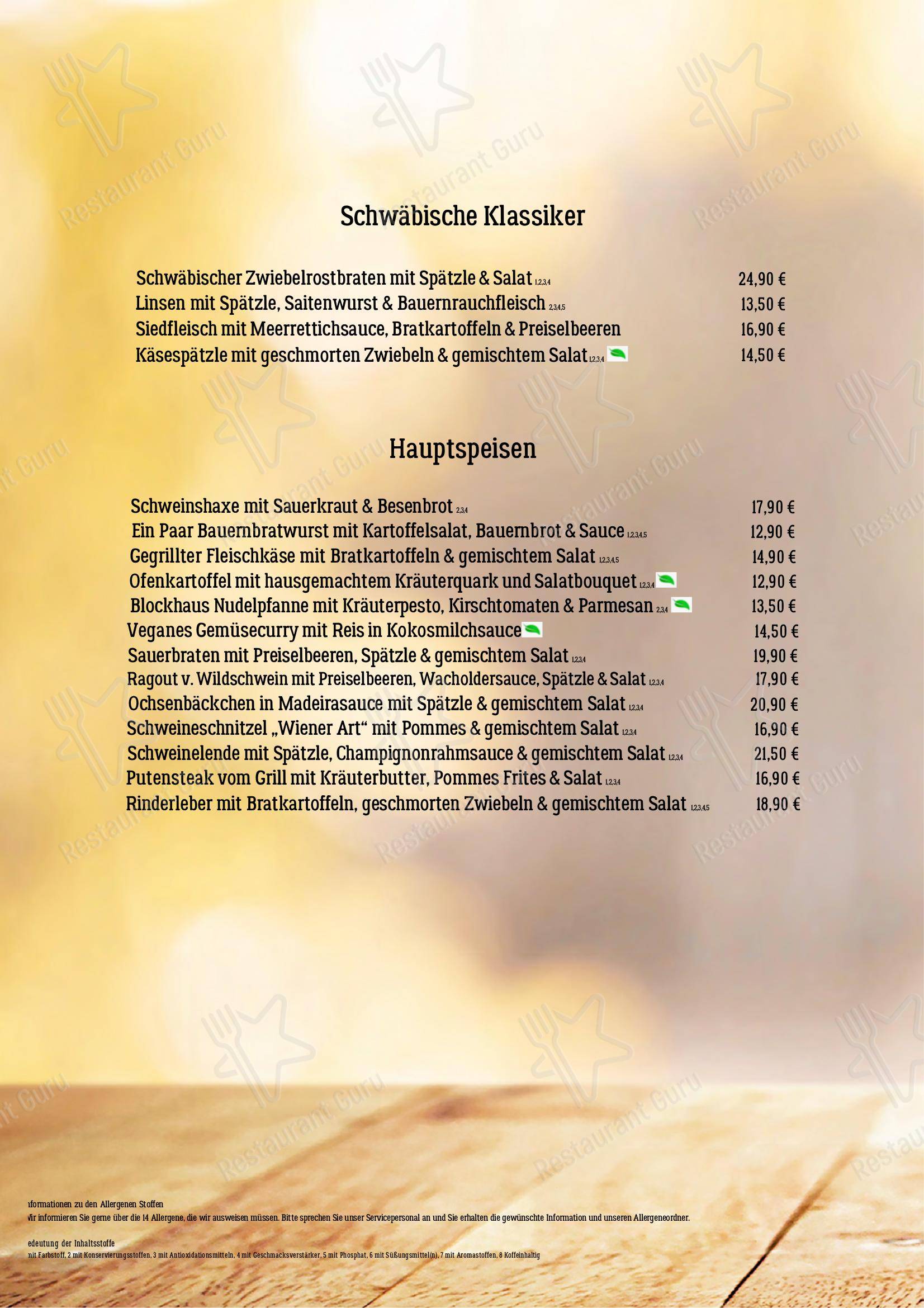 Blockhaus Seeger dans Abstatt - Menu bar