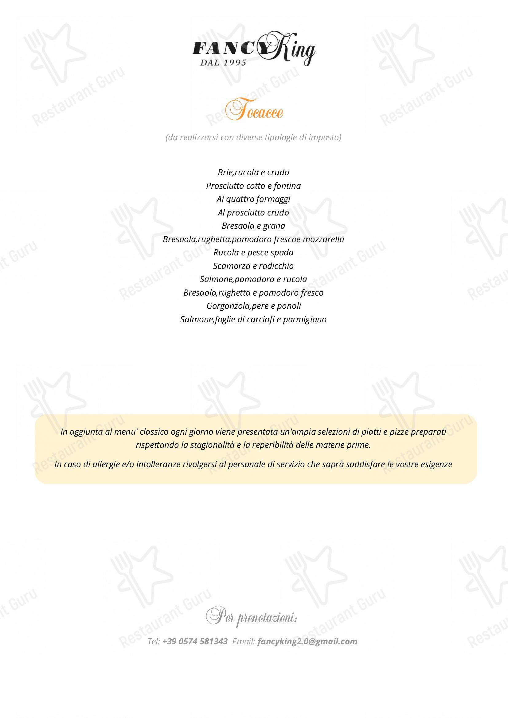 Fancy King in Prato - Menu bar