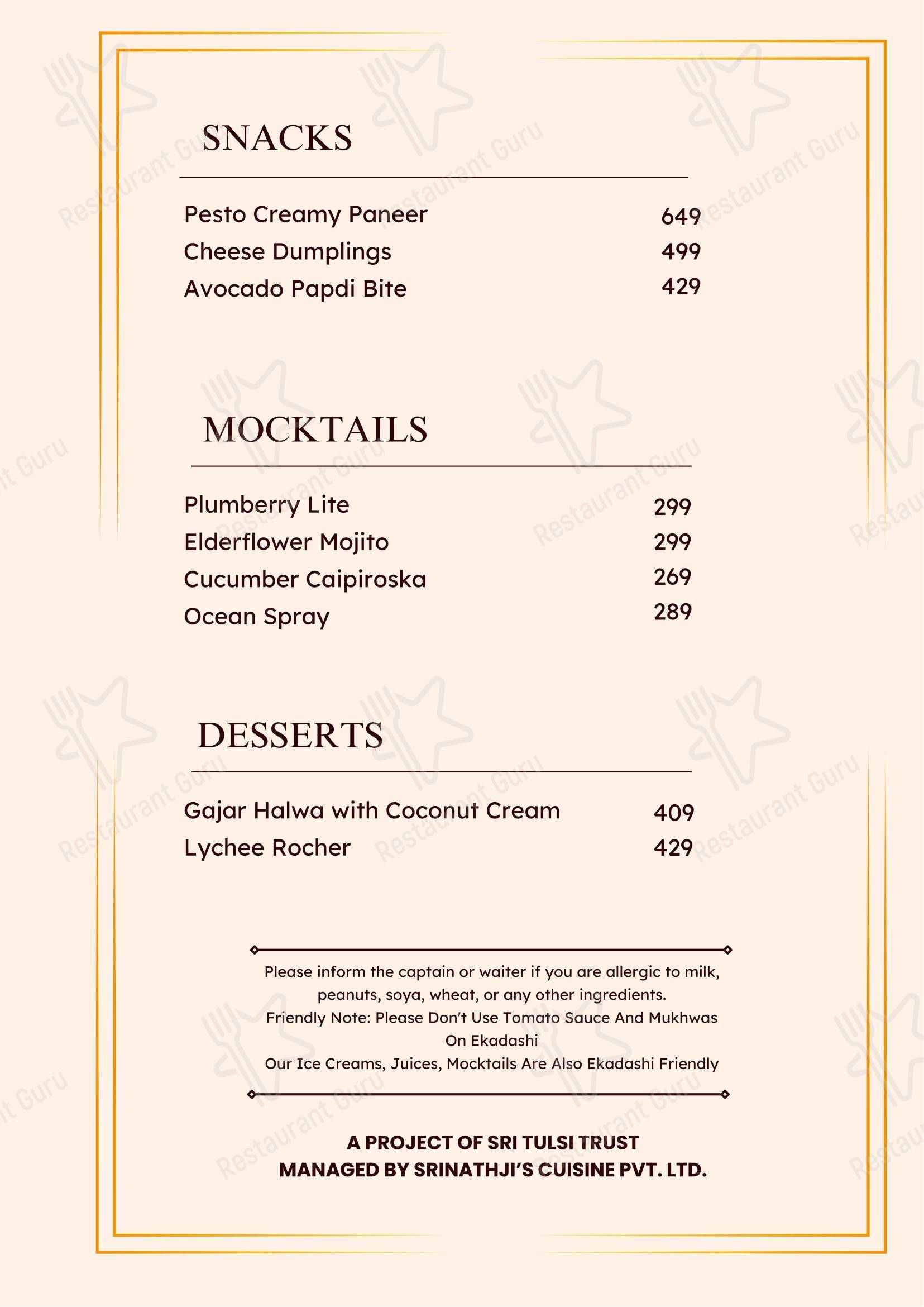 Govindas International- The Higher Taste in Mumbai - Menu