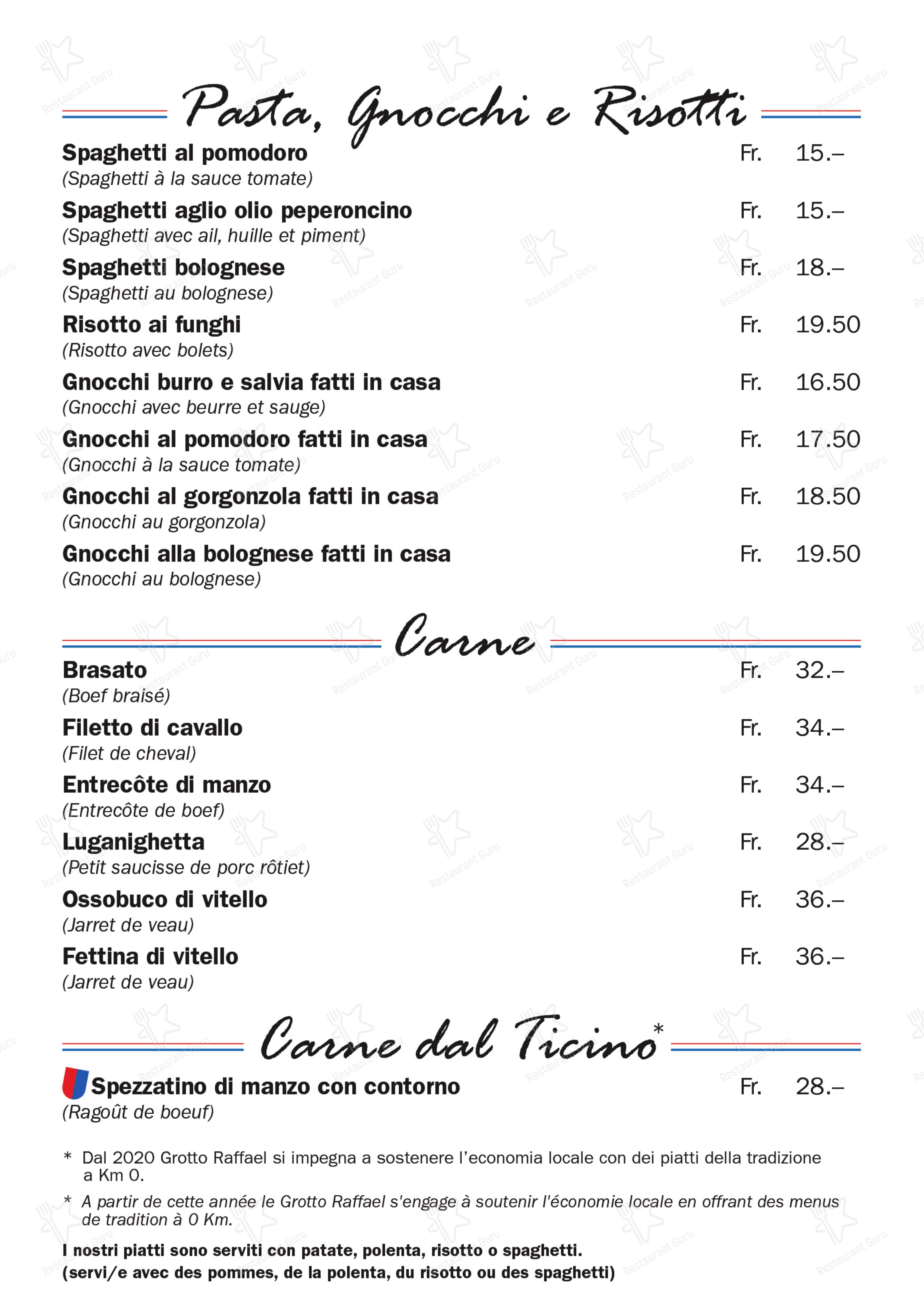 Ночное меню per Grotto Raffael ristorante