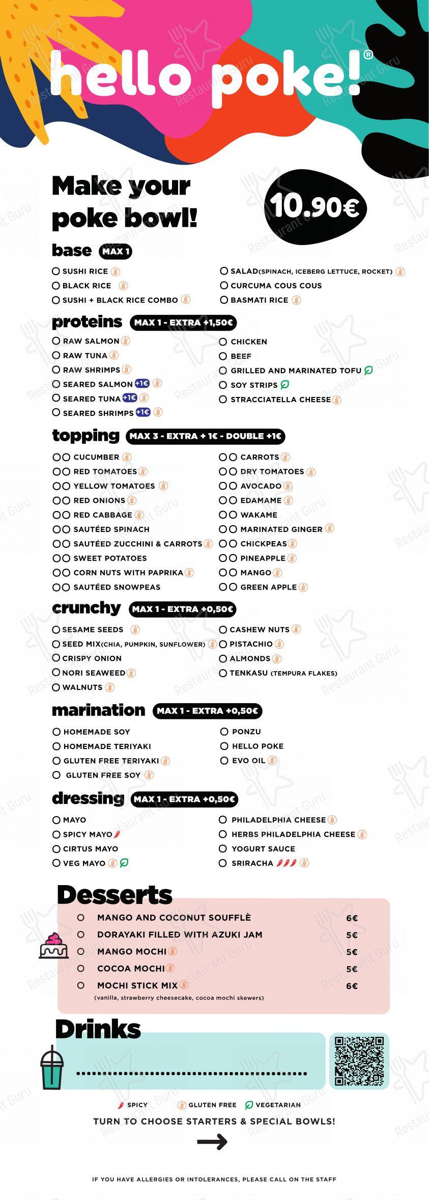 Menu pour Hello Poke VOMERO restaurant