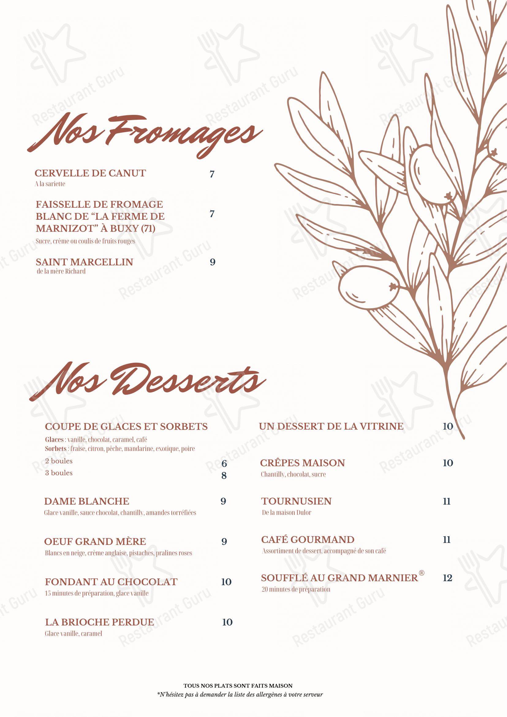 Menu pour Hôtel Le Rempart dans Tournus