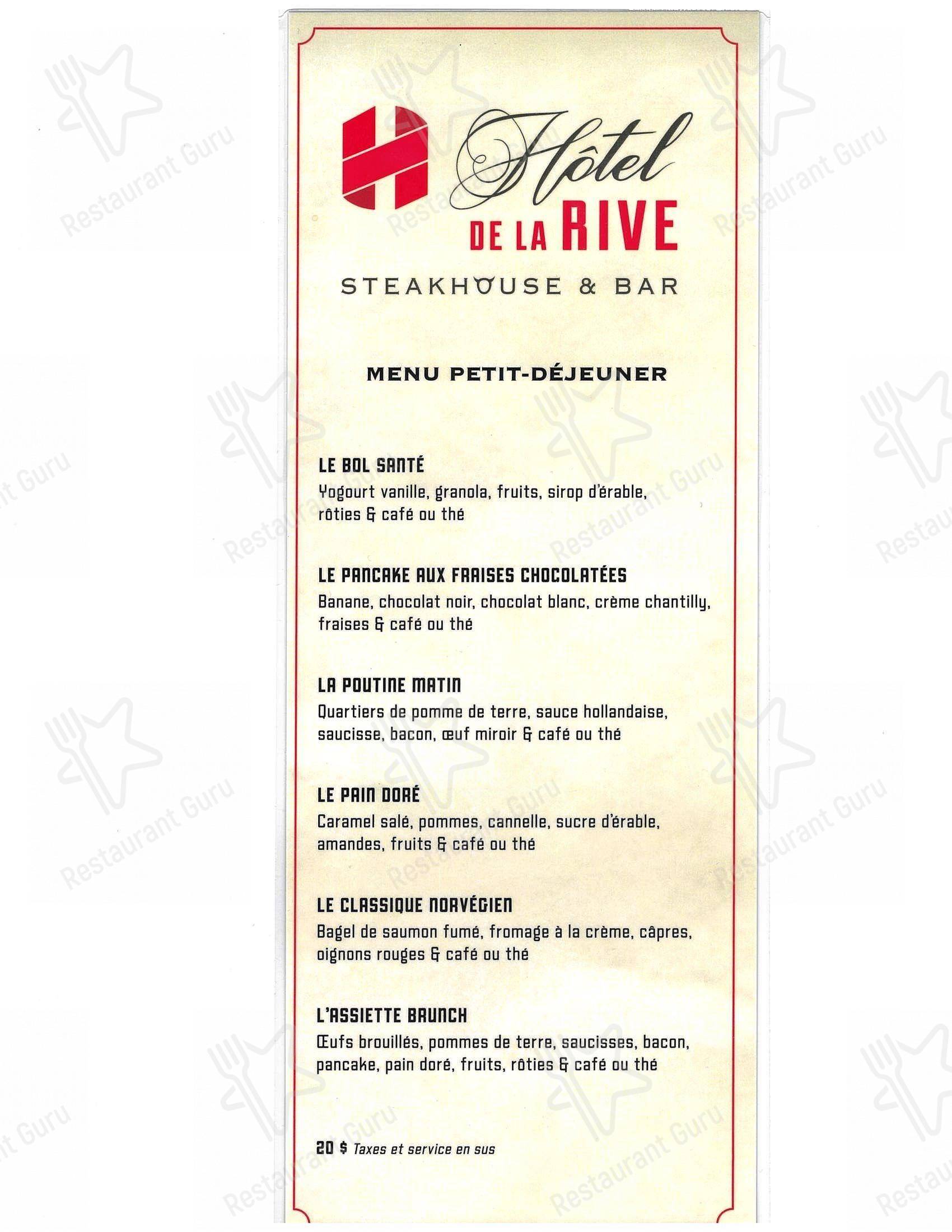 Menu pour Hotel de la Rive Steakhouse & Bar - 菜单