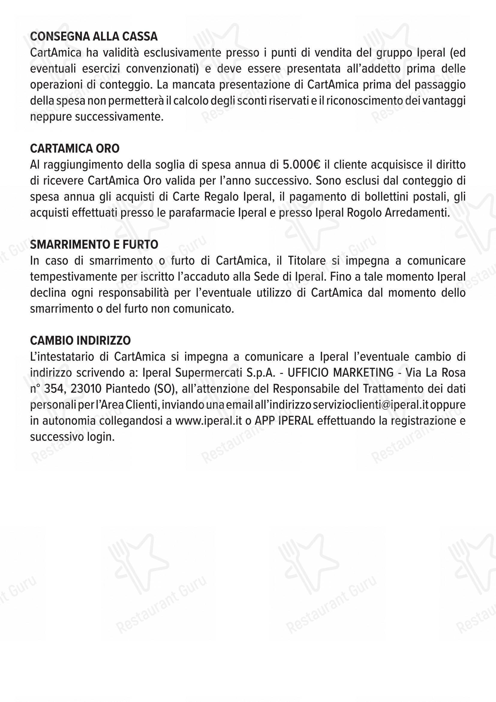 Menu per Iperal RistoBar - Fuentes in Piantedo