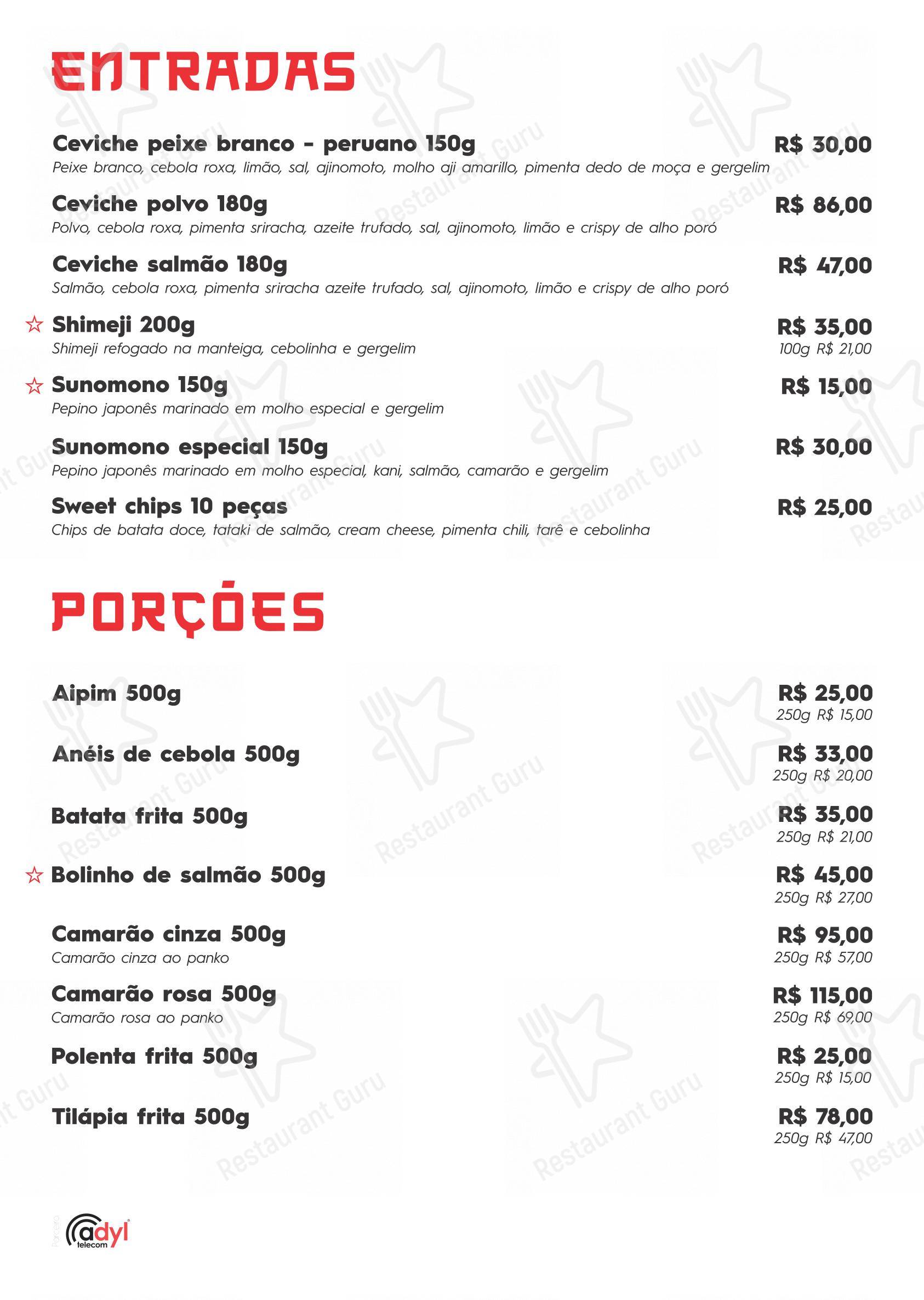Menu para Kanpai Sushi & Bar em Nova Prata