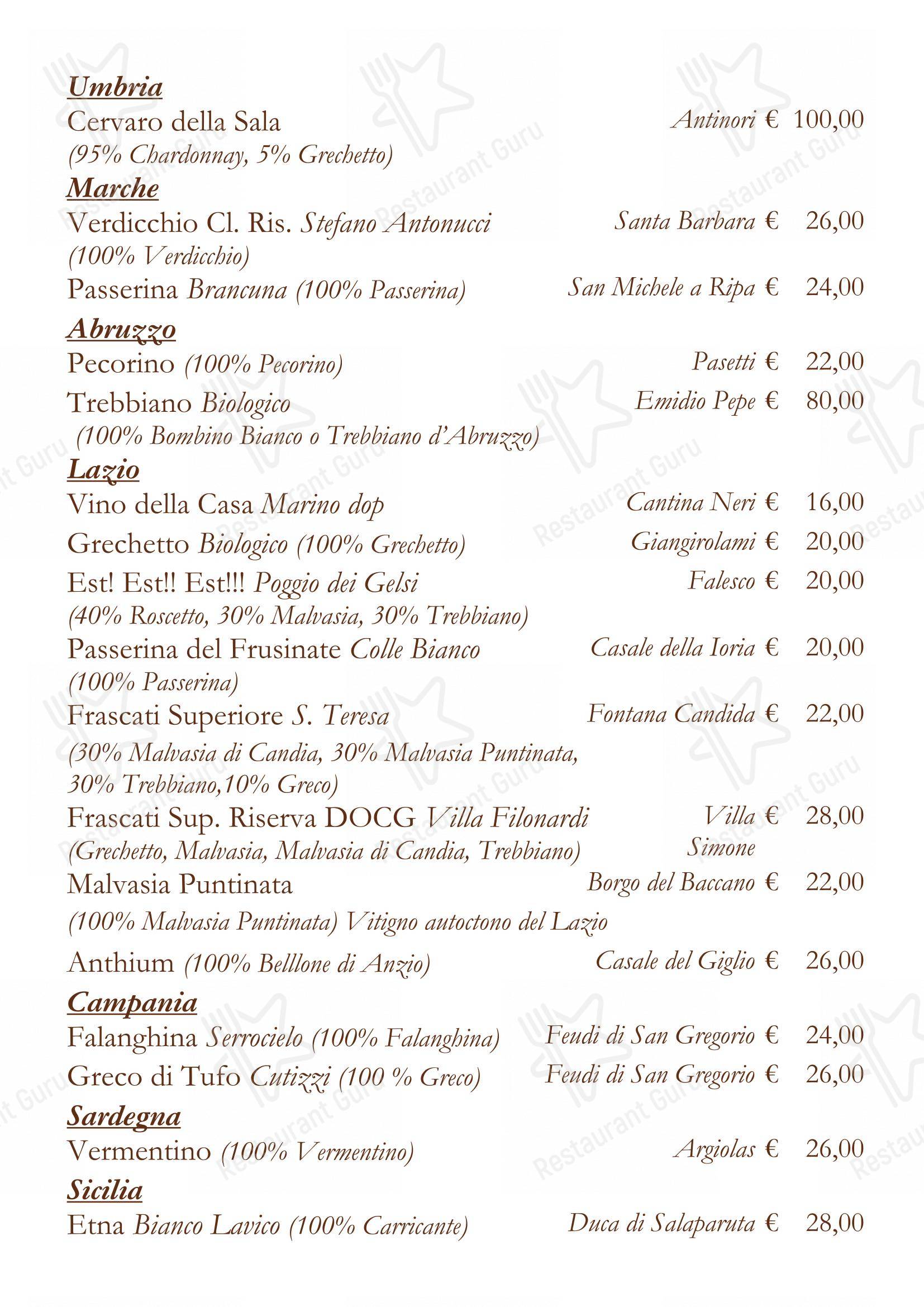 菜单 per La Matriciana Dal 1870 in Roma