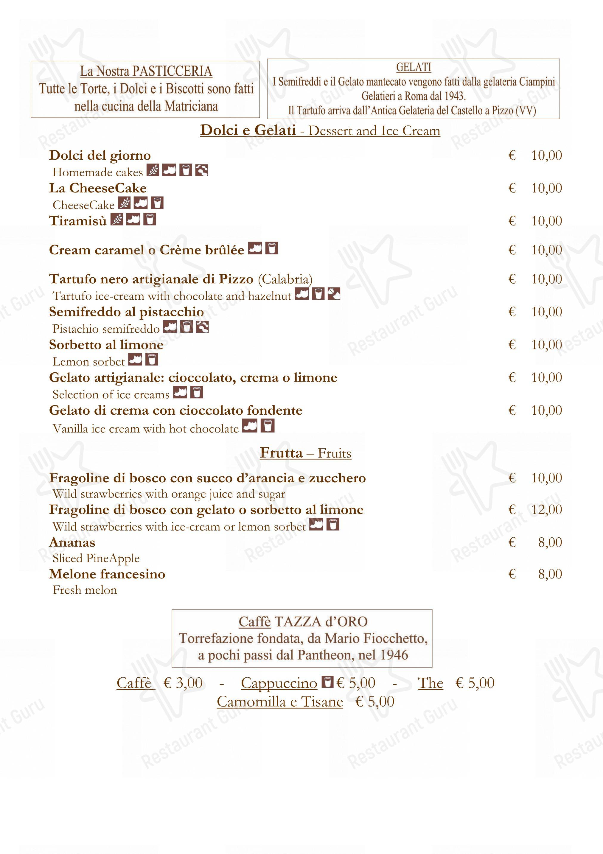 La Matriciana Dal 1870 in Roma - Menu bar