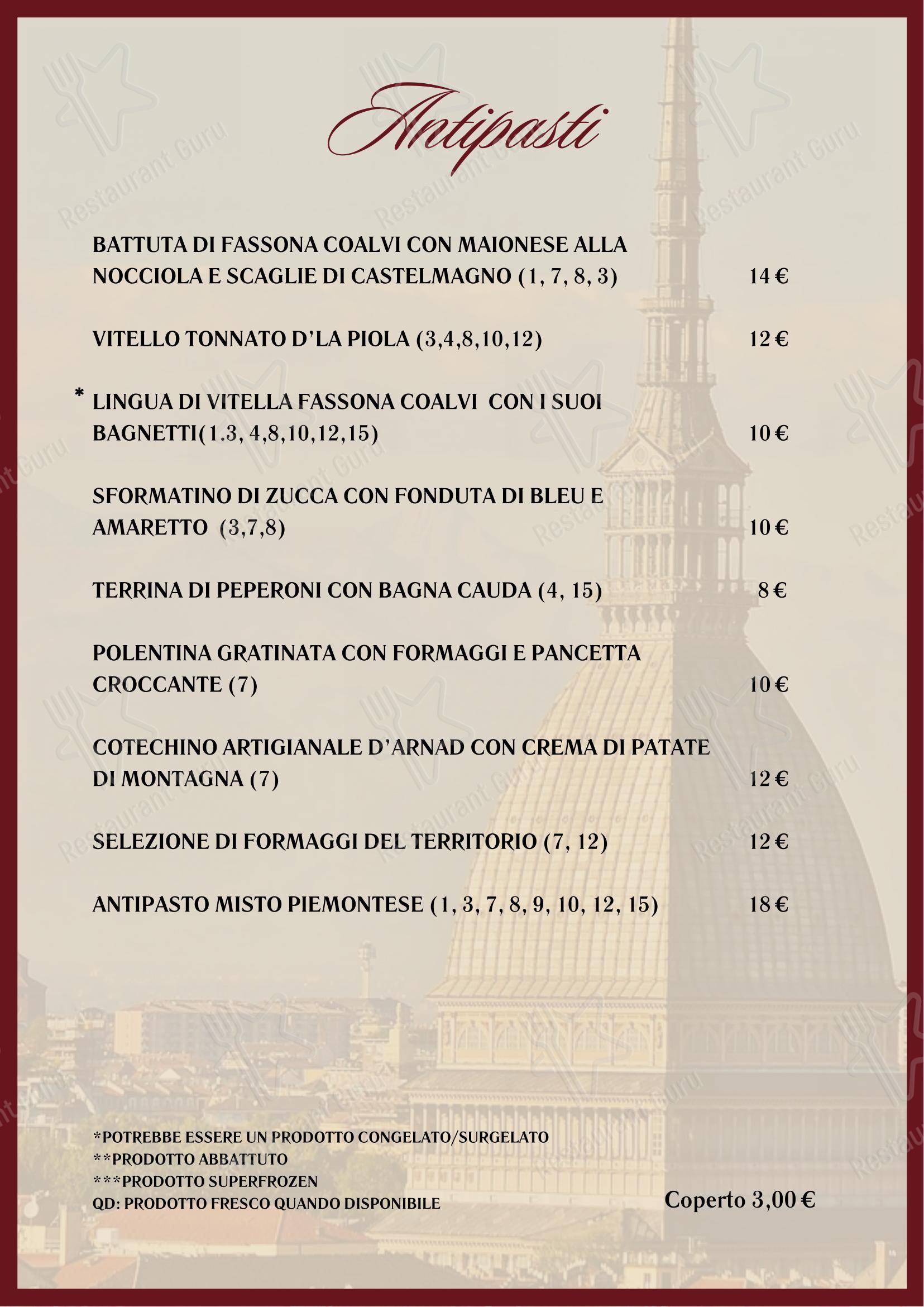 Menu per La Piola in Torino