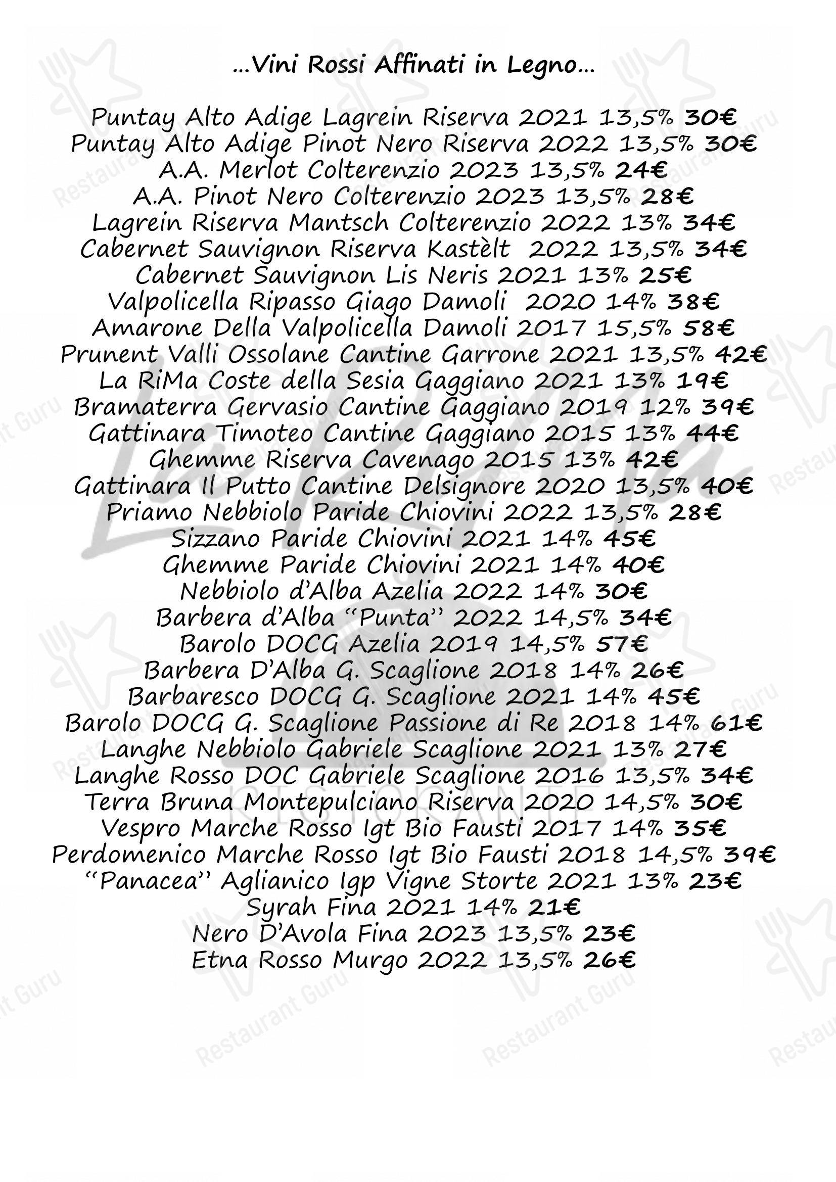 Menu bar per Ristorante La Rima in Novara