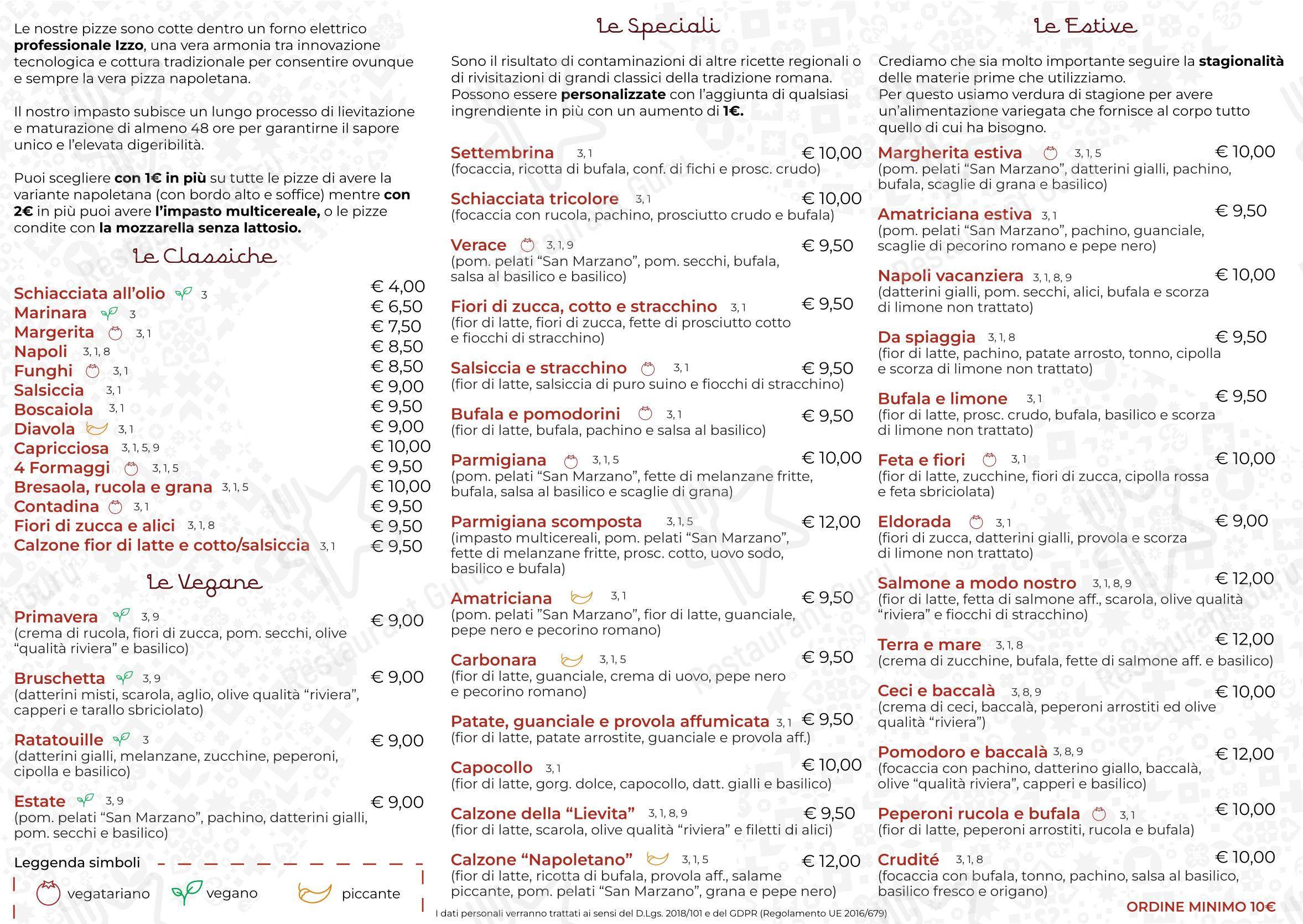 Menu per La lievita - Pizza a Domicilio e da Asporto in Roma