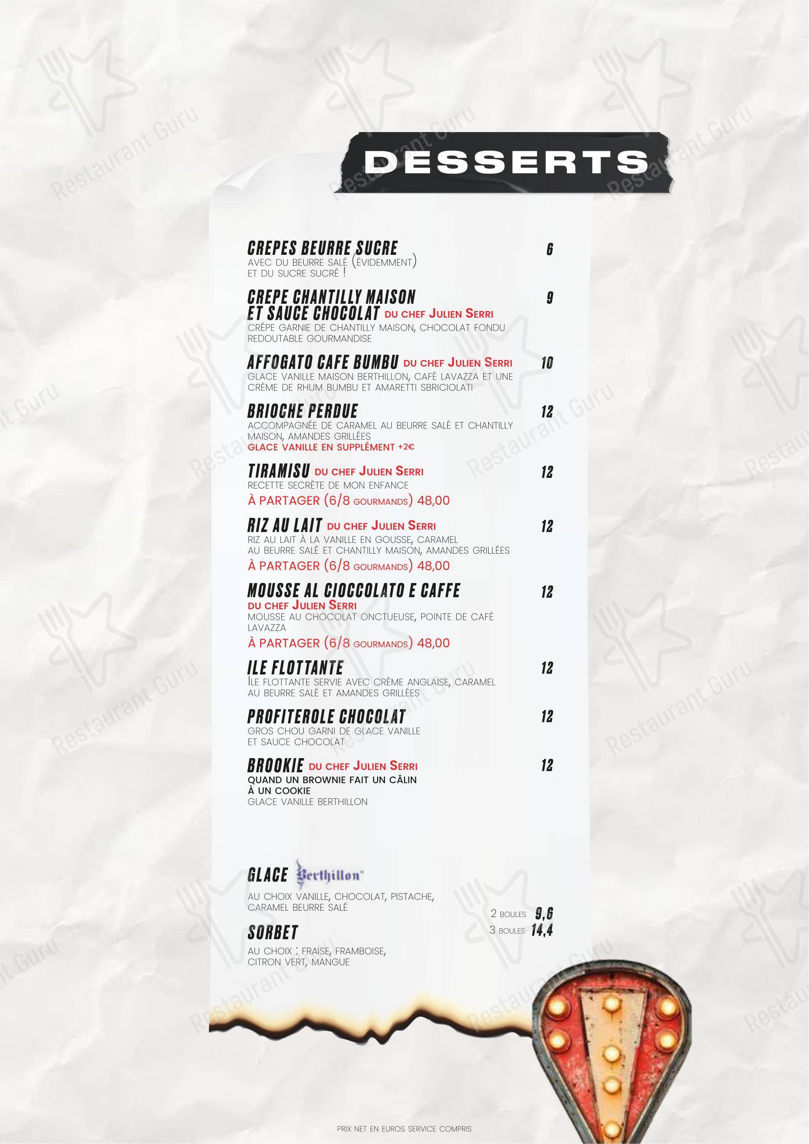 Menu pour Le Cirque - Beaubourg restaurant