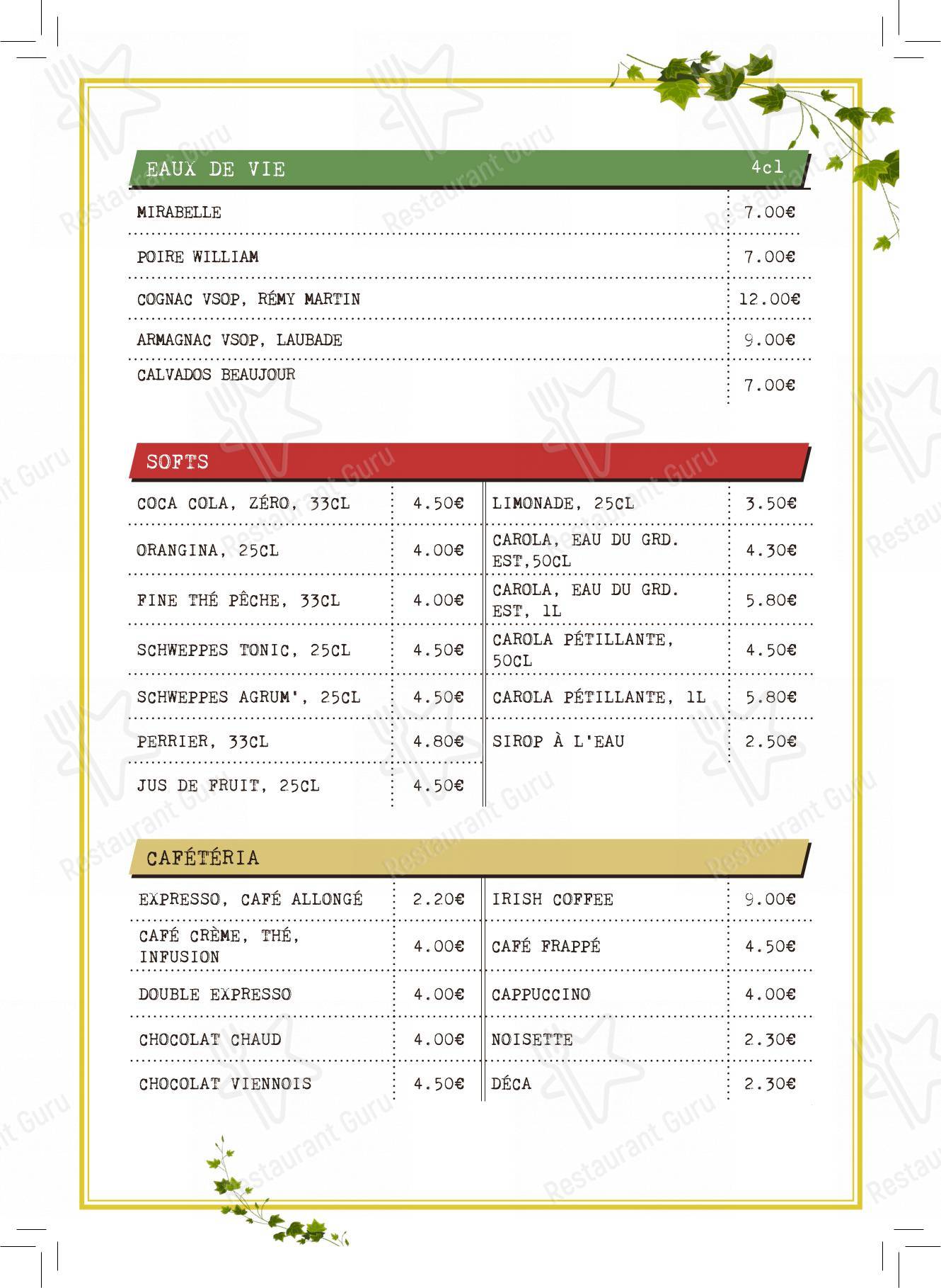 Menu pour Le Flech restaurant
