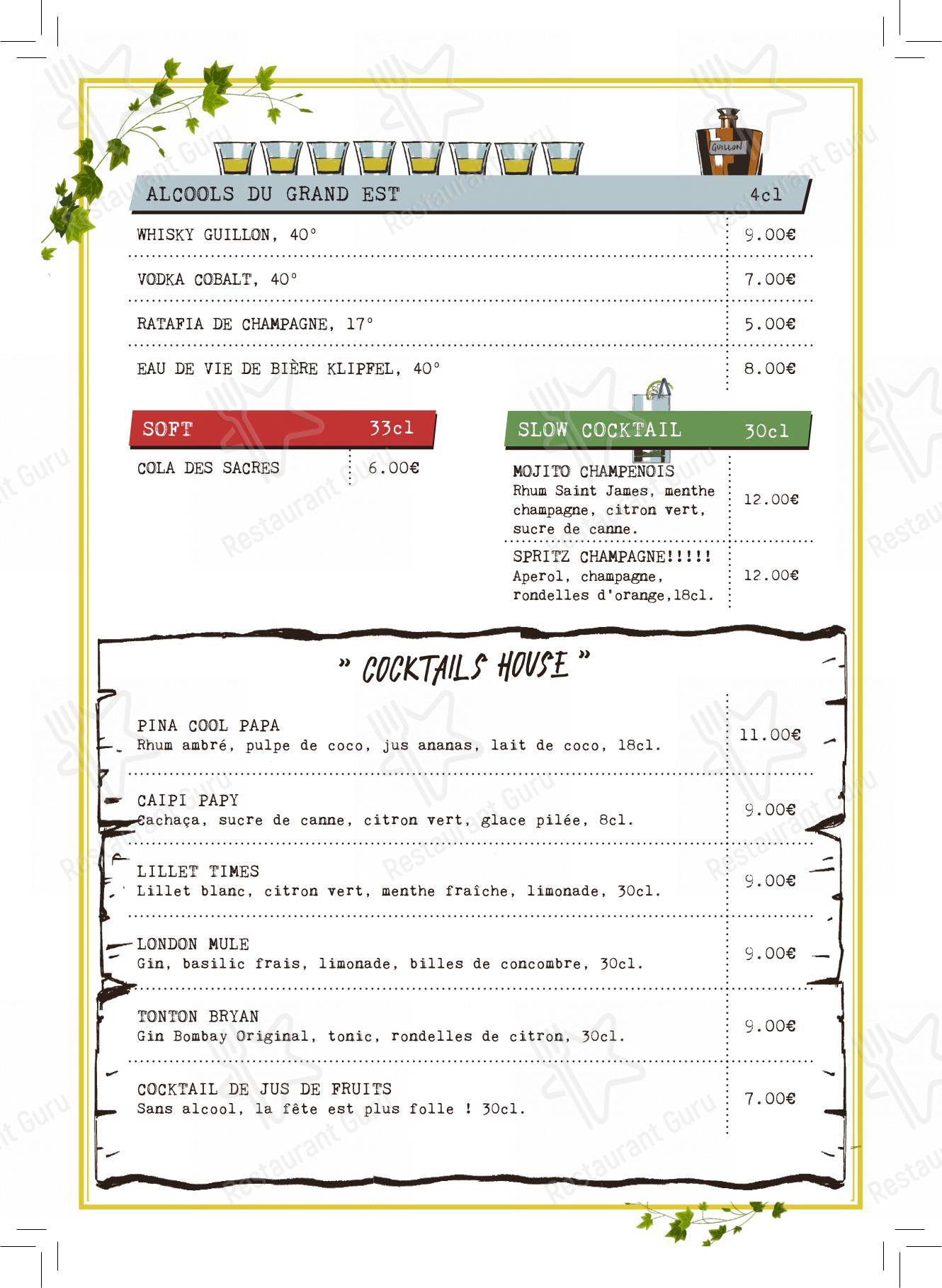 Menu pour Le Flech restaurant