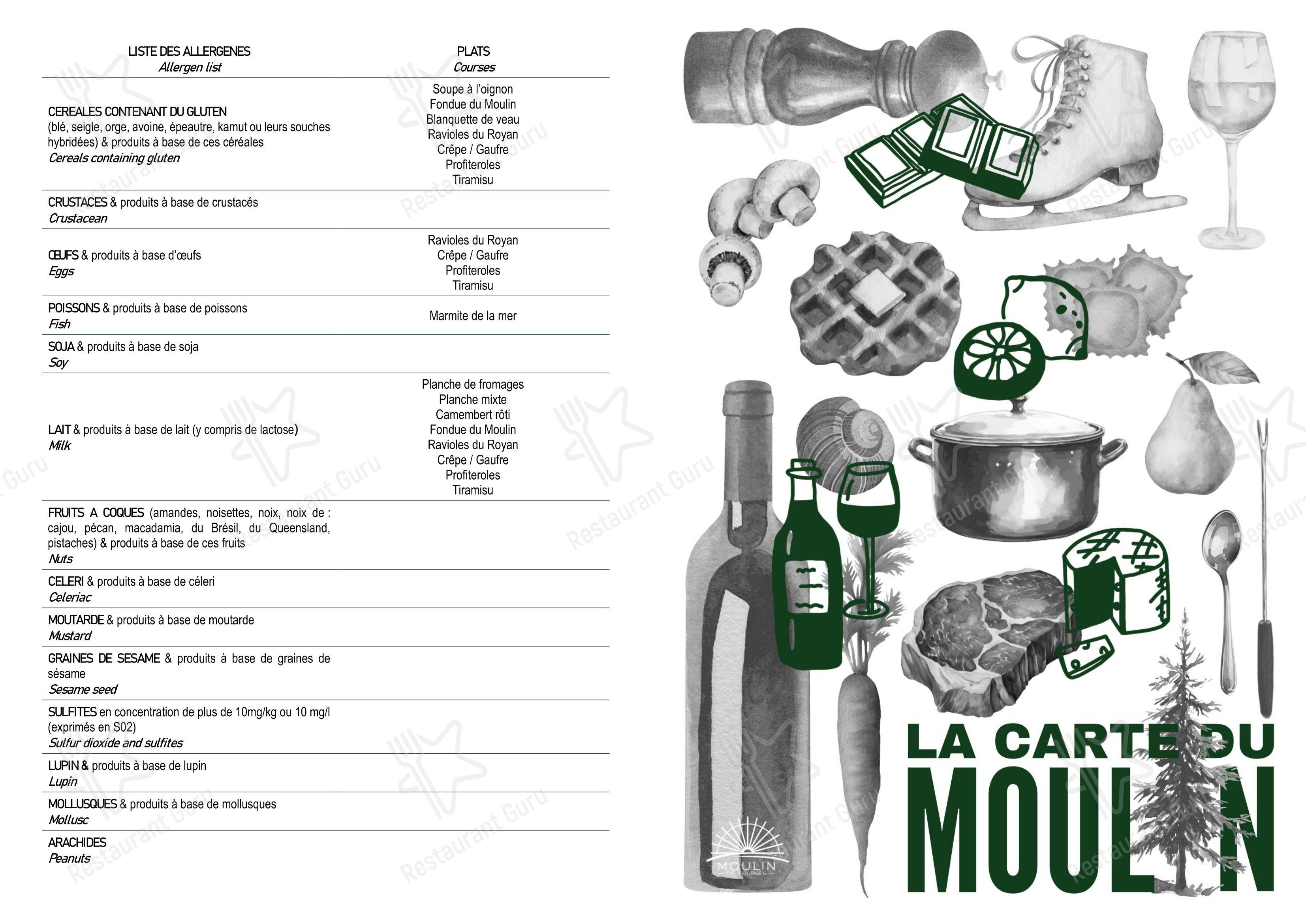 Menu pour Le Moulin de Fourges - Menu